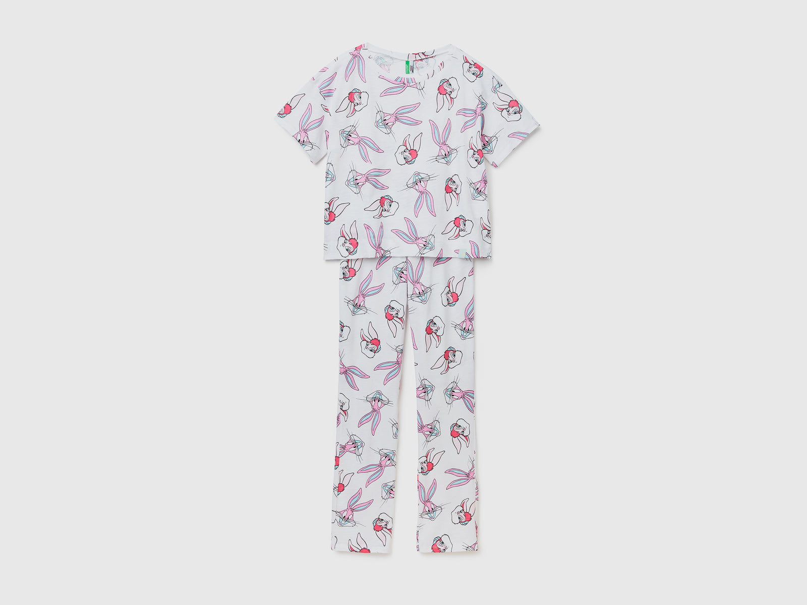 Pigiama lungo in puro cotone leggero con stampa Bugs Bunny da donna multi-color | Benetton Outlet