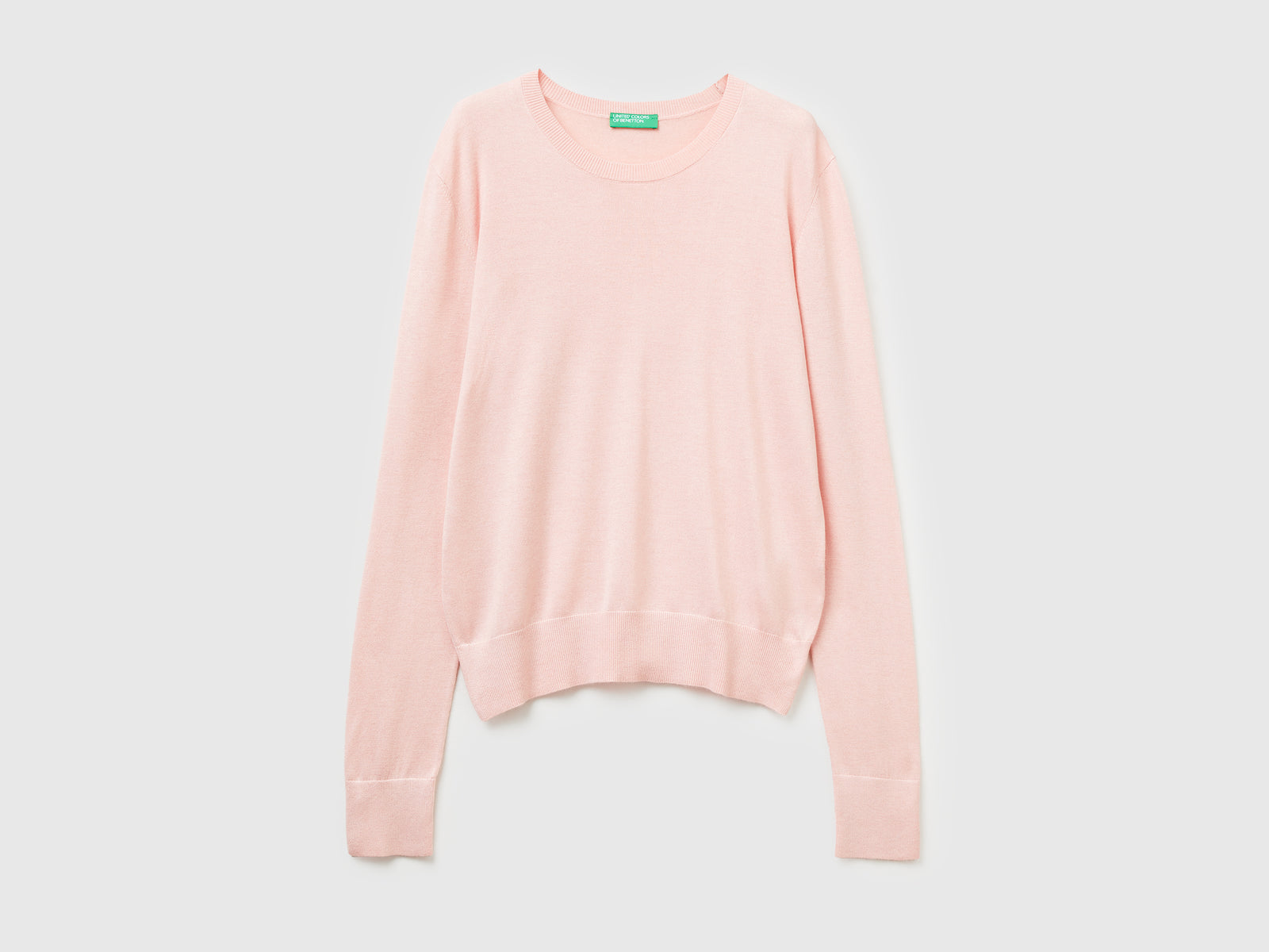 Maglia manica lunga in misto seta da donna rosa tenue | Benetton Outlet