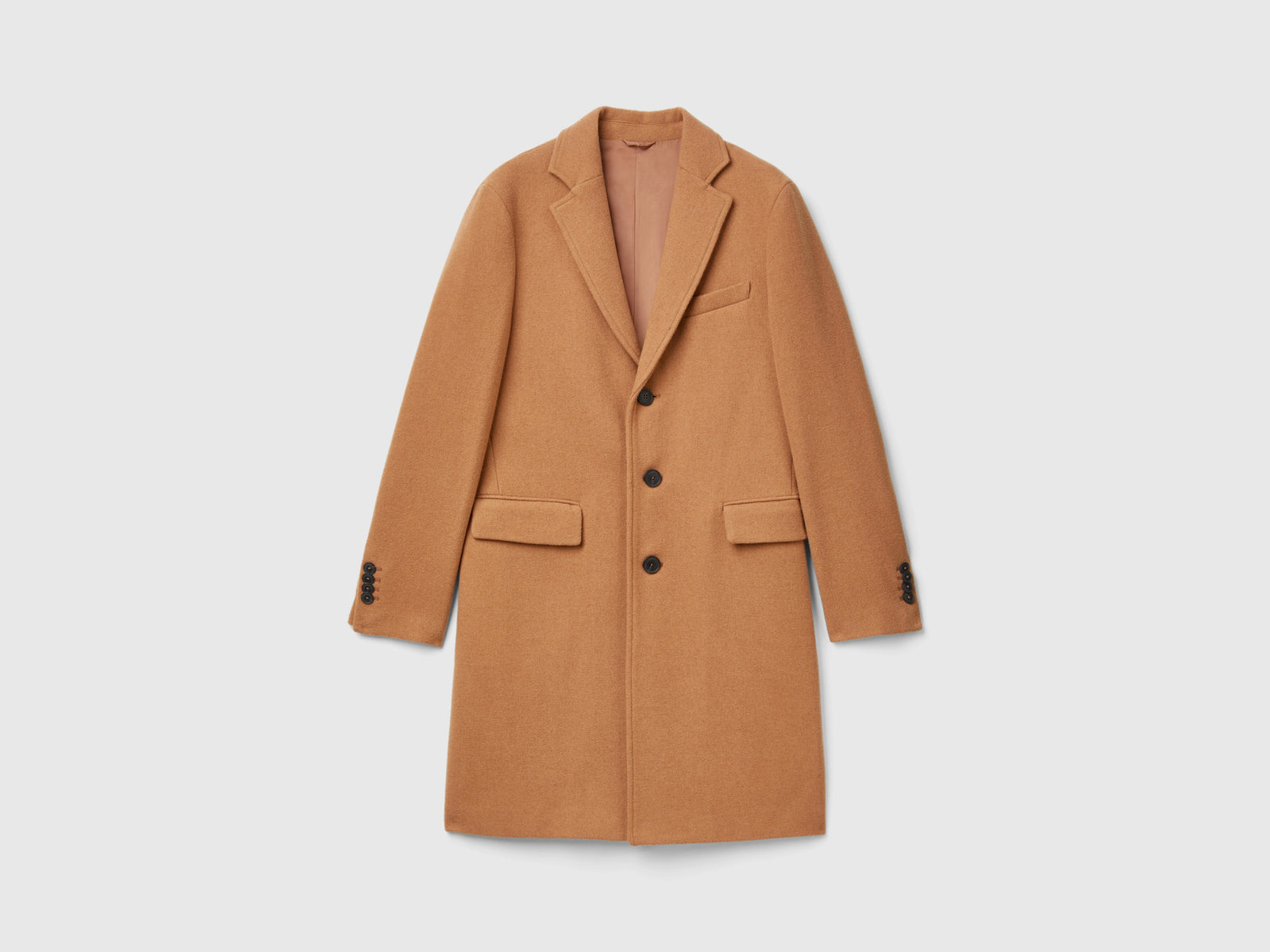 Cappotto foderato in misto lana da uomo cammello | Benetton Outlet