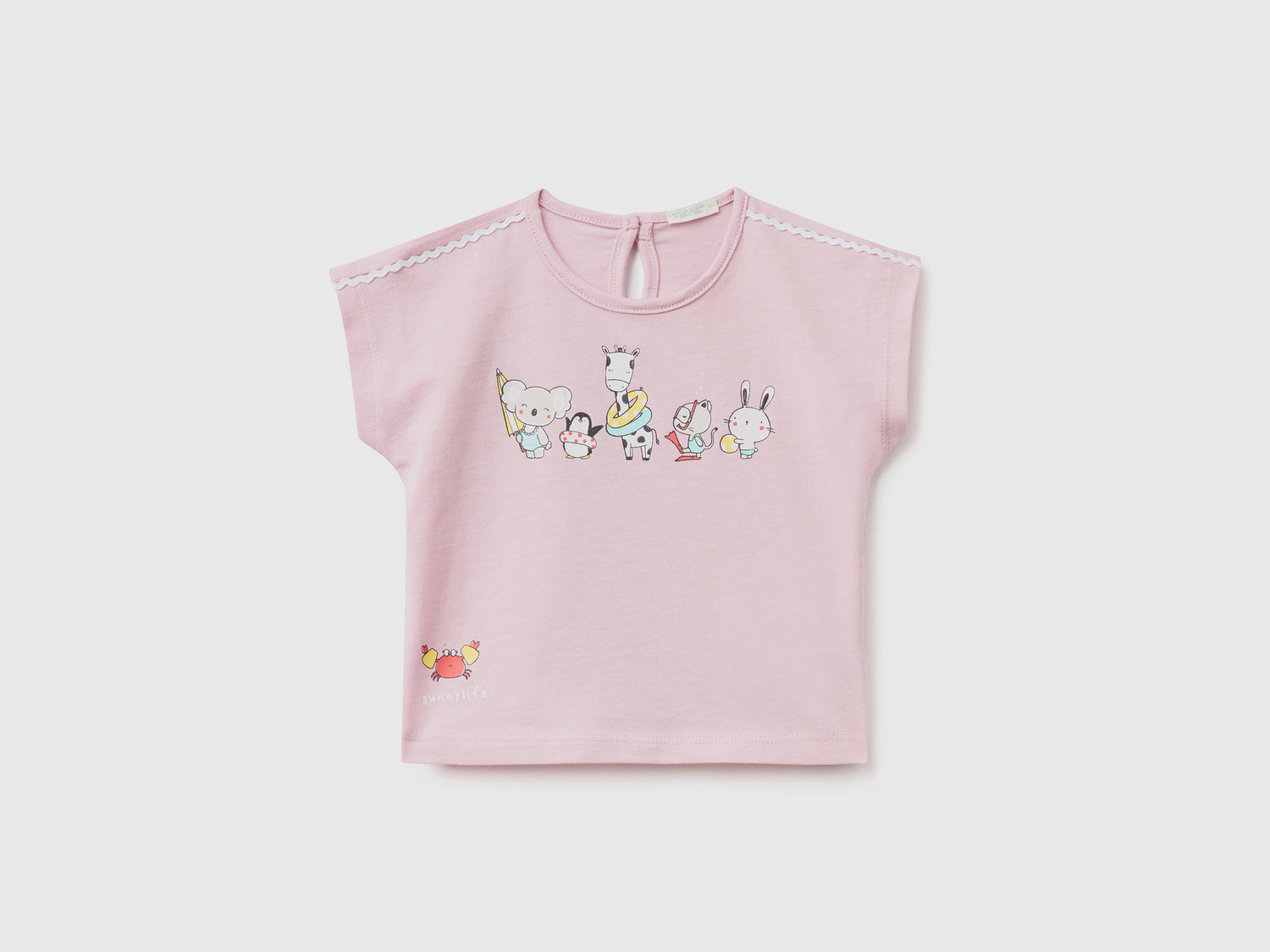 T-shirt girocollo a manica corta in puro cotone da neonato lilla | Benetton Outlet