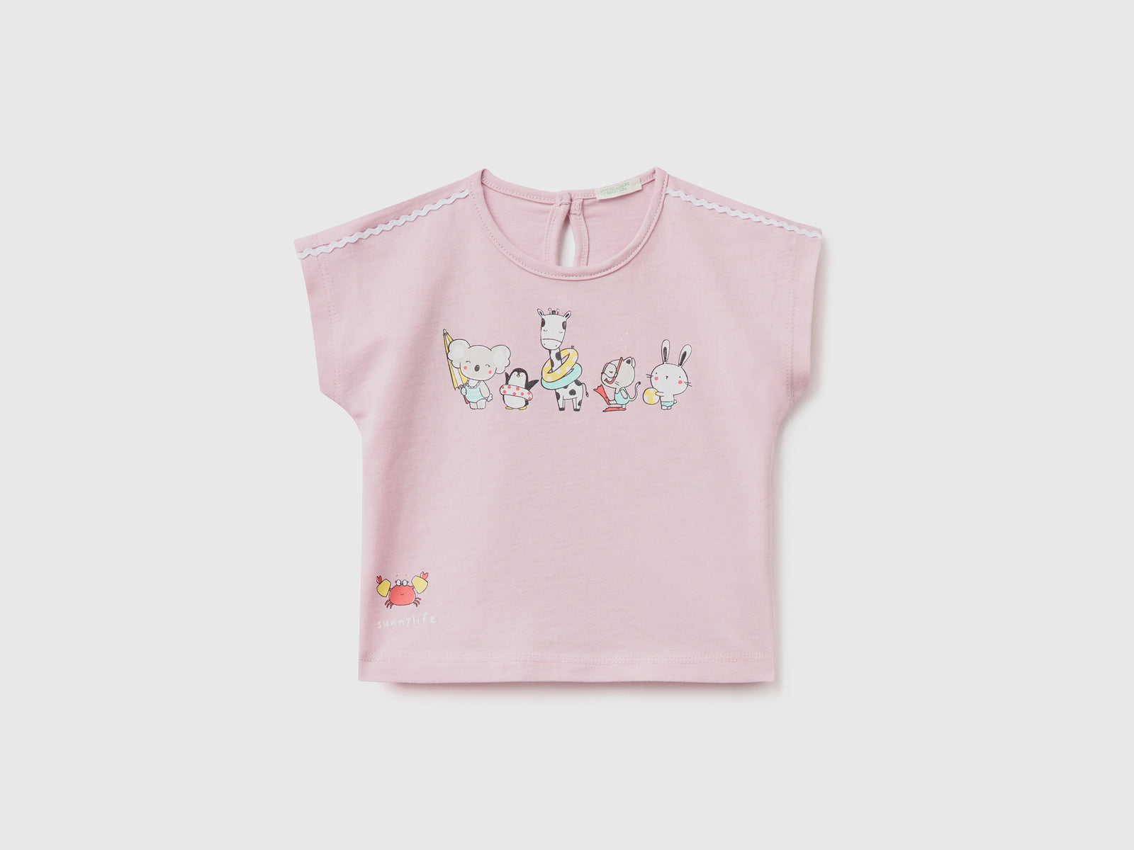 T-shirt girocollo a manica corta in puro cotone da neonato lilla | Benetton Outlet