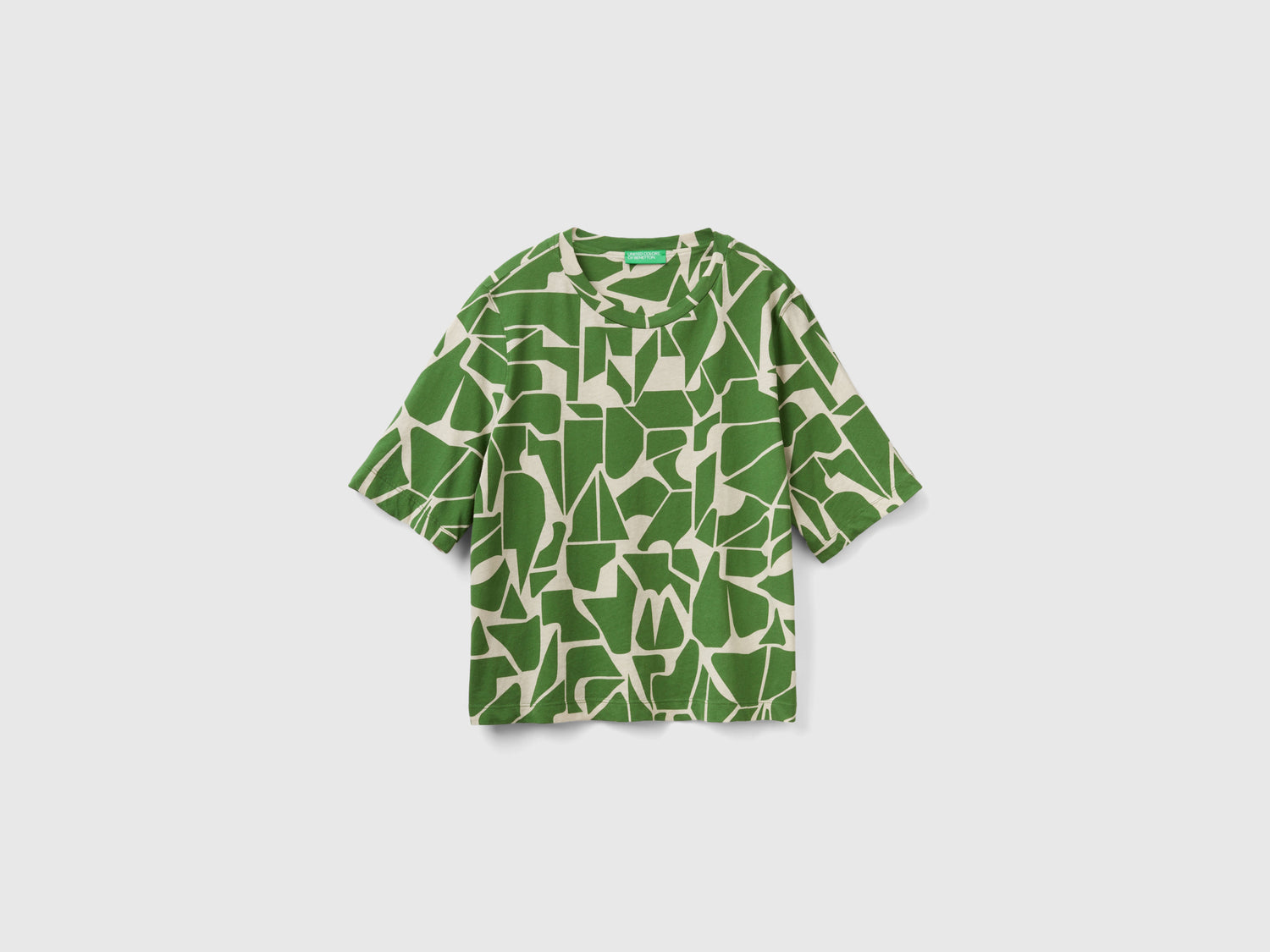 Maglietta con fantasia geometrica da donna verde militare | Benetton Outlet