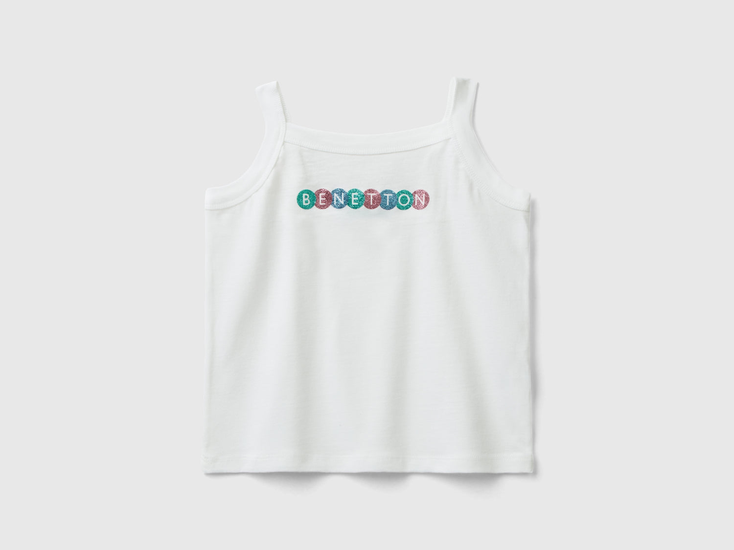 Canotta con stampa logo glitter da bambina bianco | Benetton Outlet