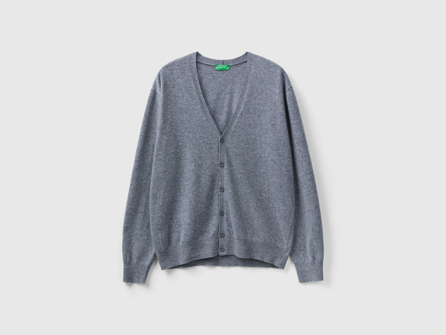 Cardigano scollo a V in pura lana Merino da uomo grigio scuro | Benetton Outlet