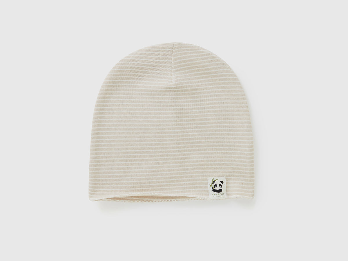 Yarn-dyed striped jersey beanie da neonato beige | Benetton Outlet