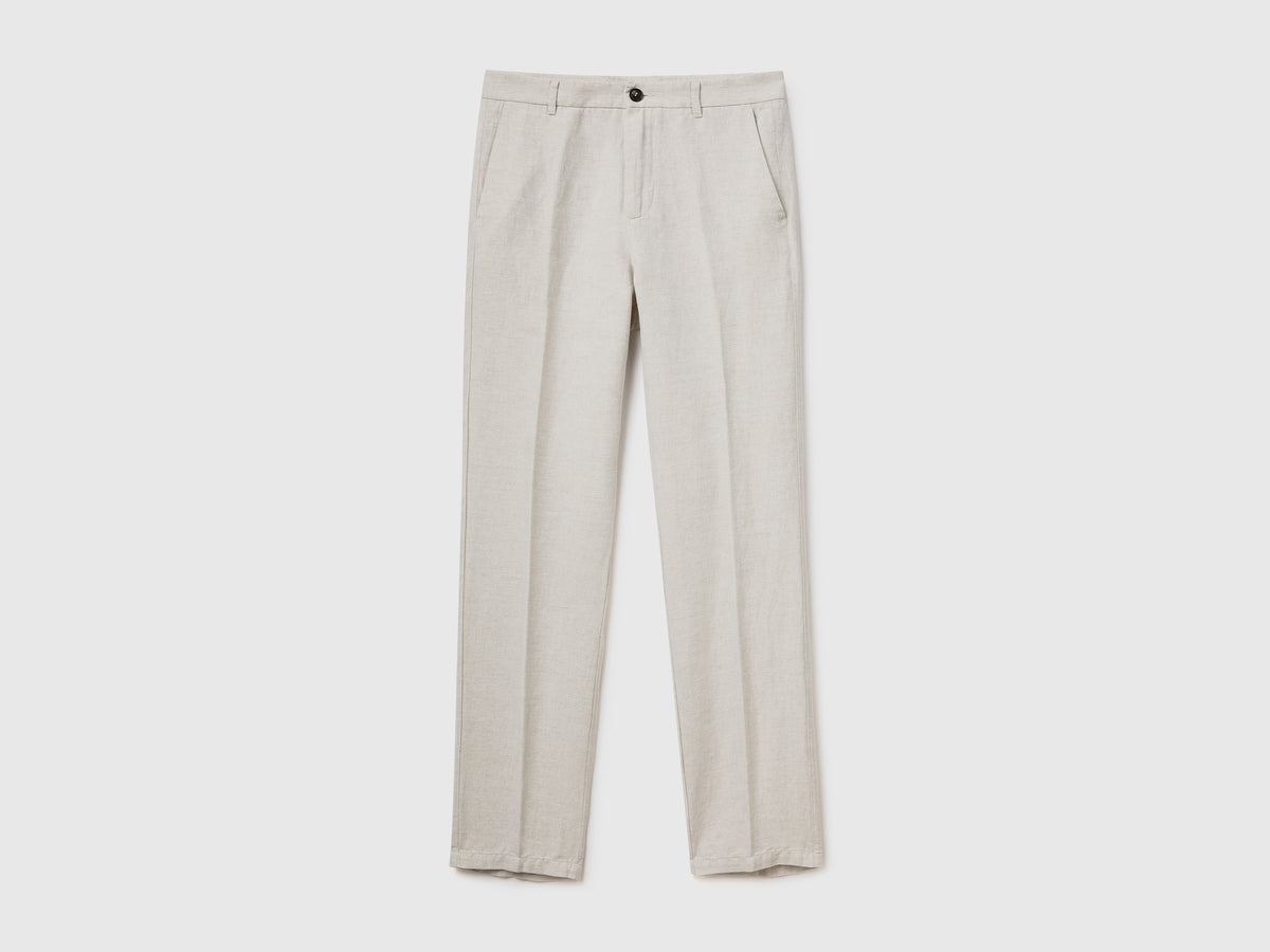 Pantaloni lunghi modello chino in misto cotone e lino