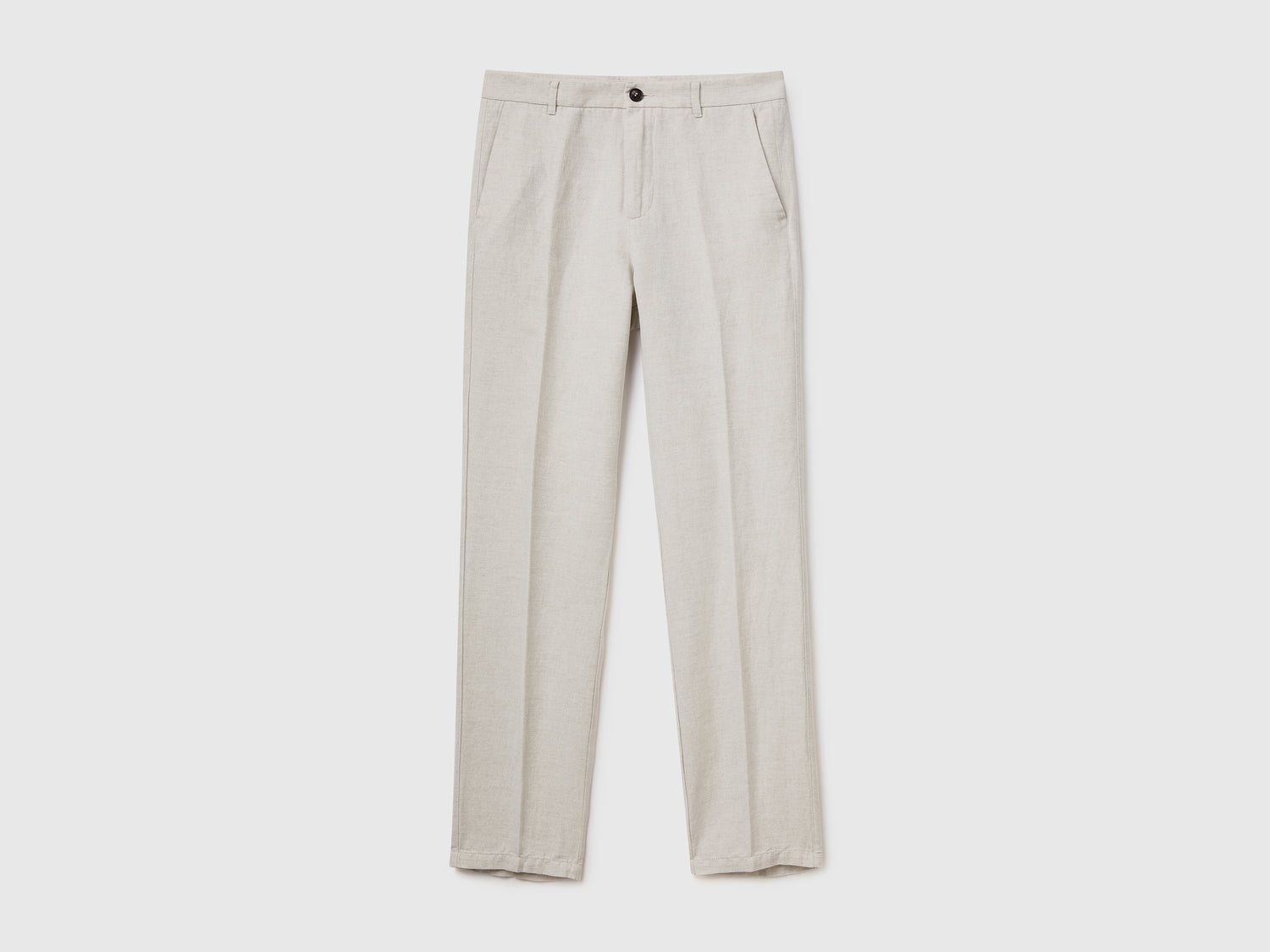 Pantaloni lunghi modello chino in misto cotone e lino da uomo bianco panna | Benetton Outlet