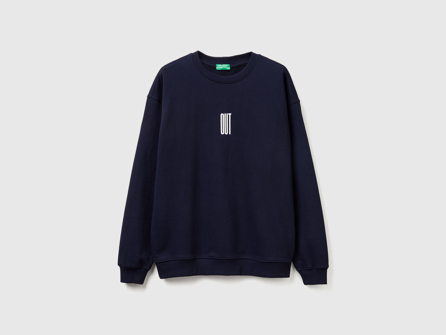 Felpa relaxed fit con stampa da uomo blu scuro | Benetton Outlet