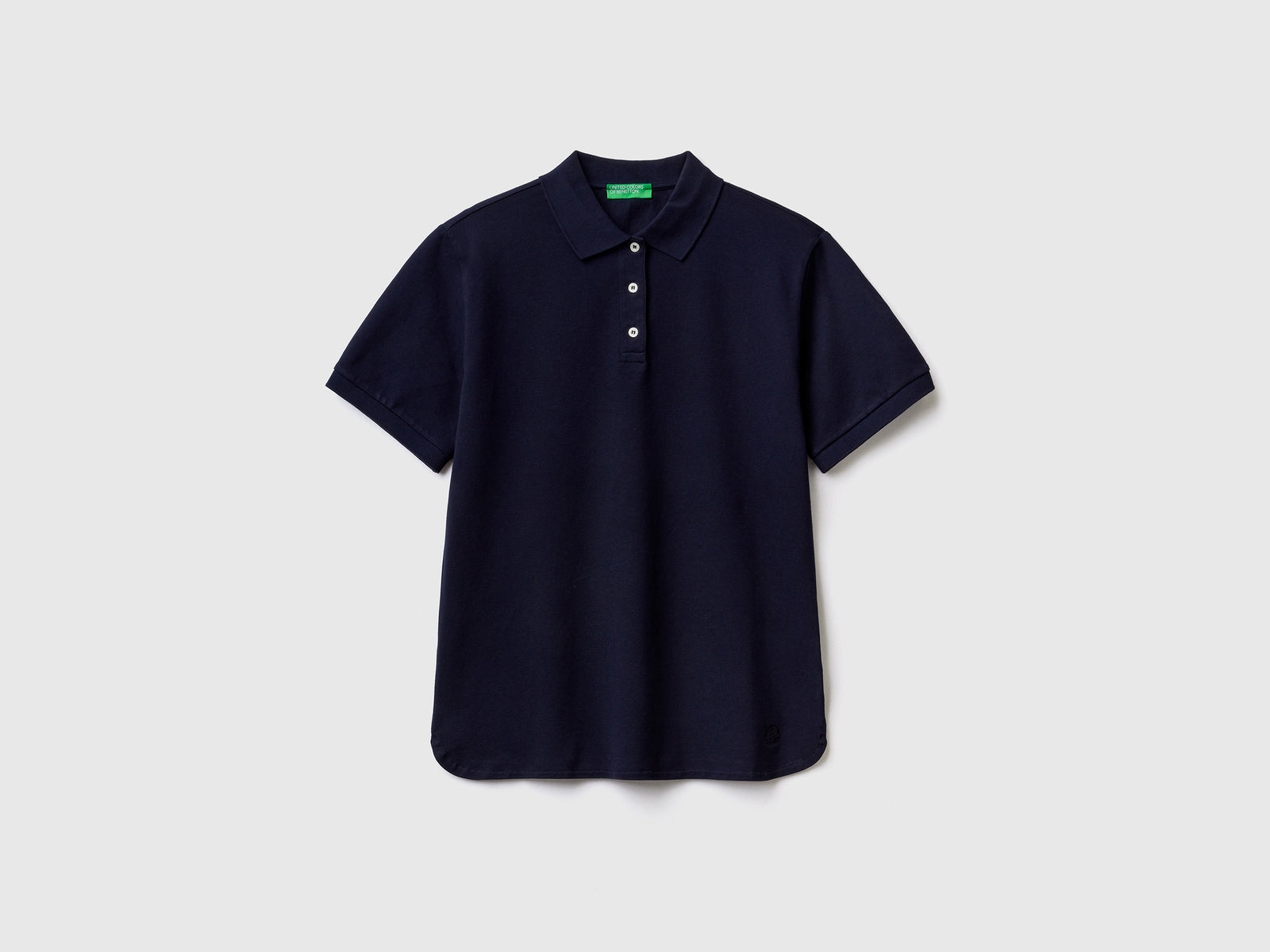 Polo a manica corta in piquet di cotone elasticizzato da donna blu scuro | Benetton Outlet