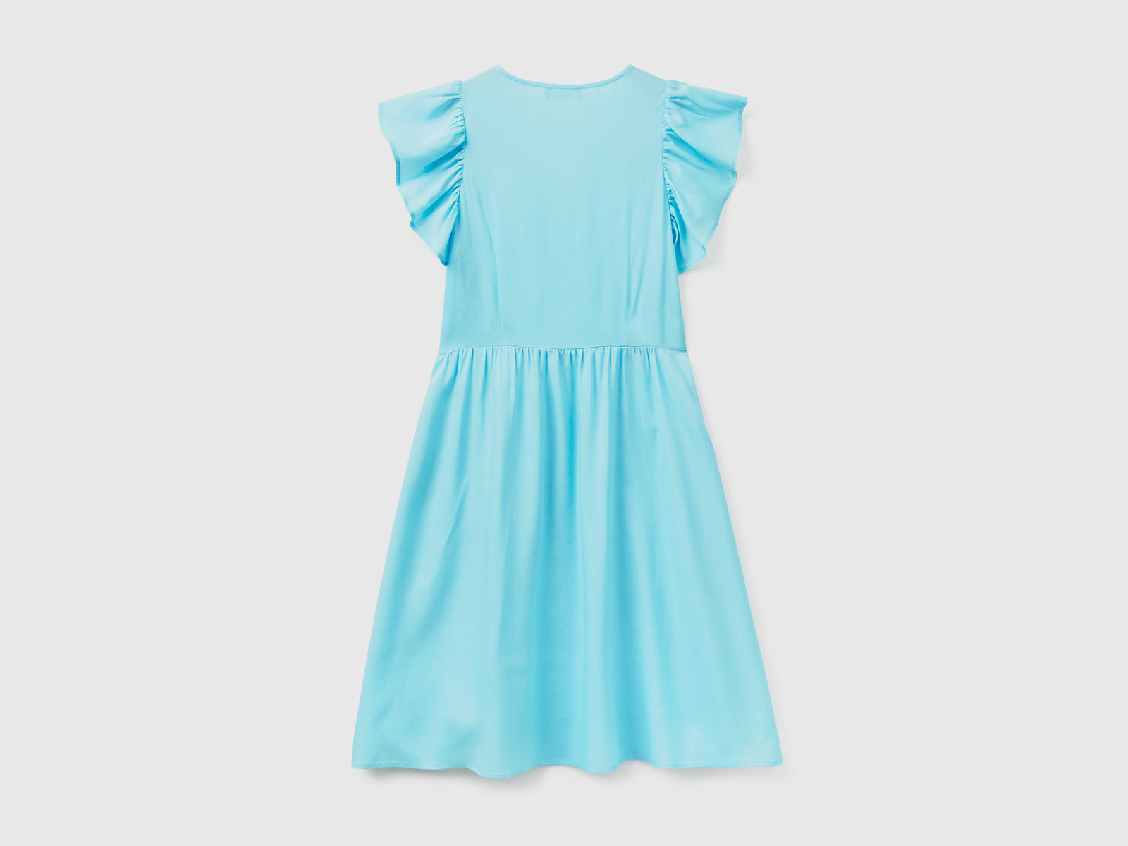 Vestito corto con scollo a V in tessuto fluido e leggero di pura viscosa da donna azzurro 2 | Benetton Outlet