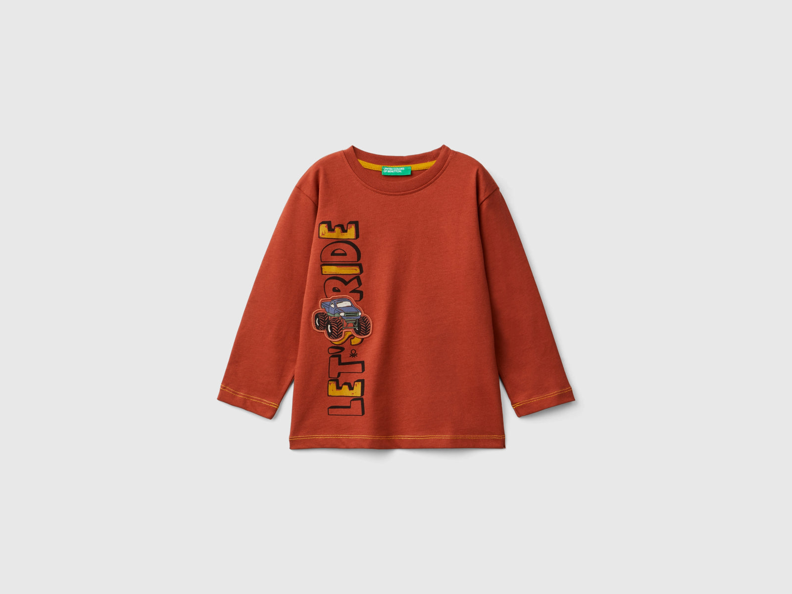 Maglietta con stampa e applicazione da bimbo rosso mattone | Benetton Outlet