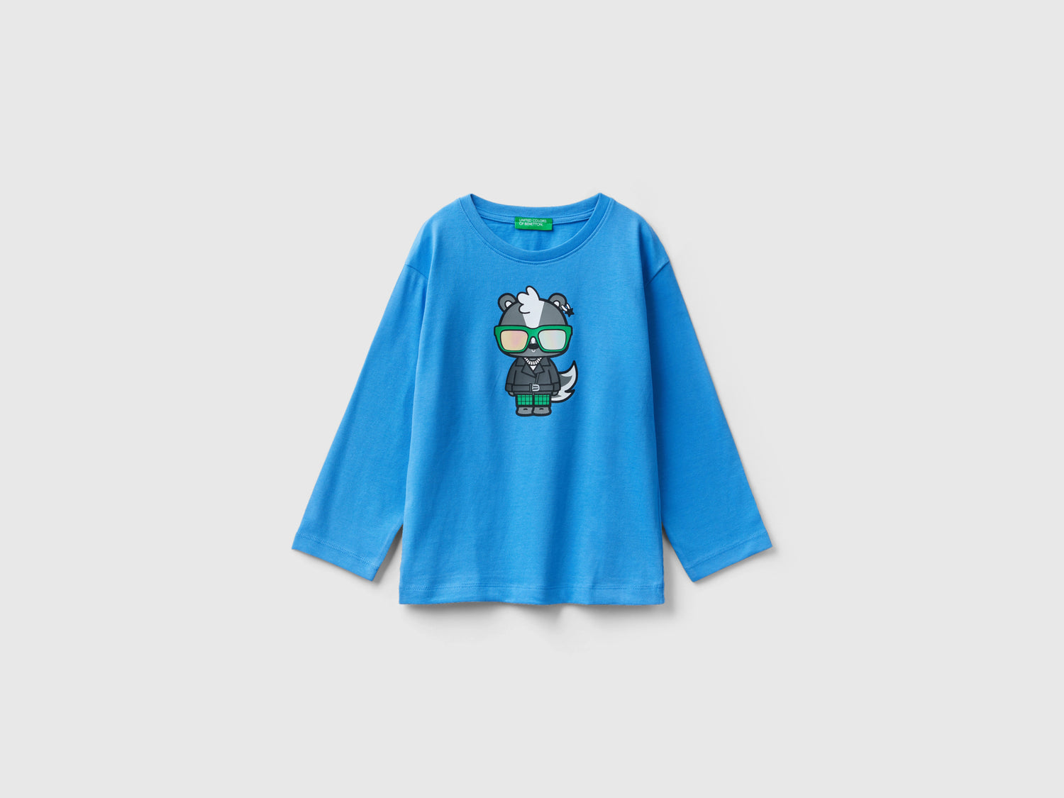 Maglietta con stampa in cotone a fibra lunga da bimbo bluette | Benetton Outlet