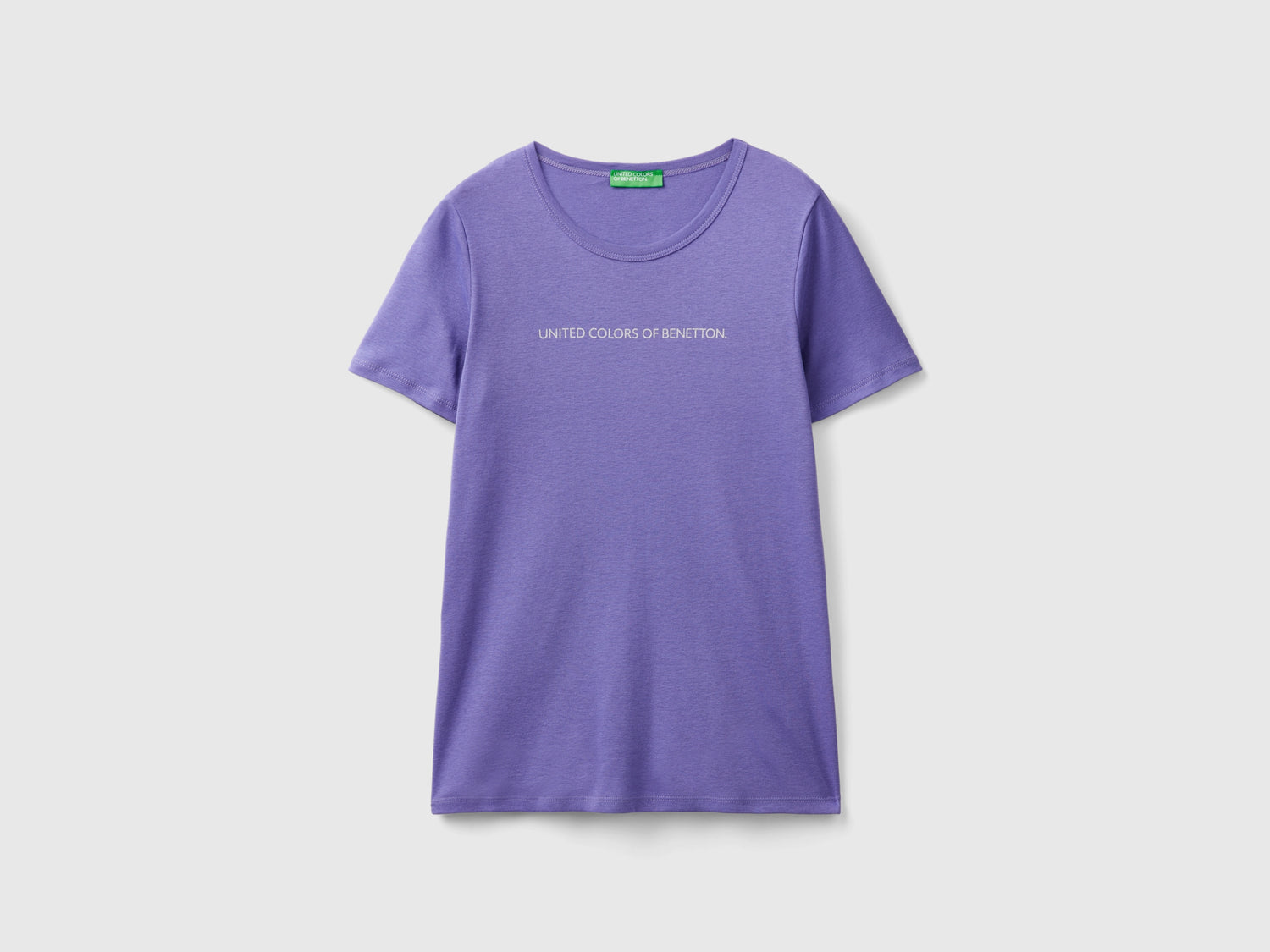 T-shirt 100% cotone con stampa logo glitter da donna viola | Benetton Outlet