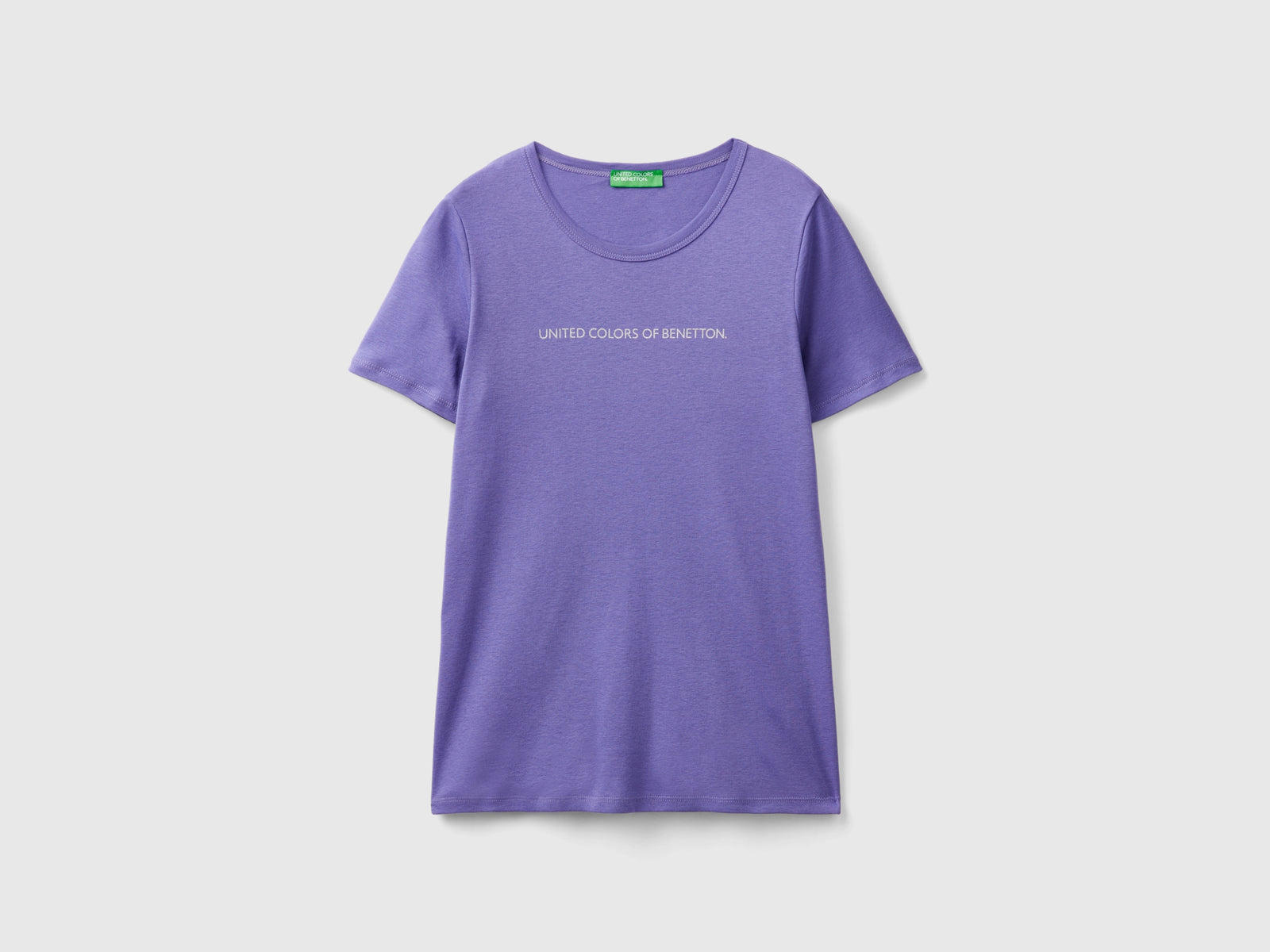 T-shirt 100% cotone con stampa logo glitter da donna viola | Benetton Outlet