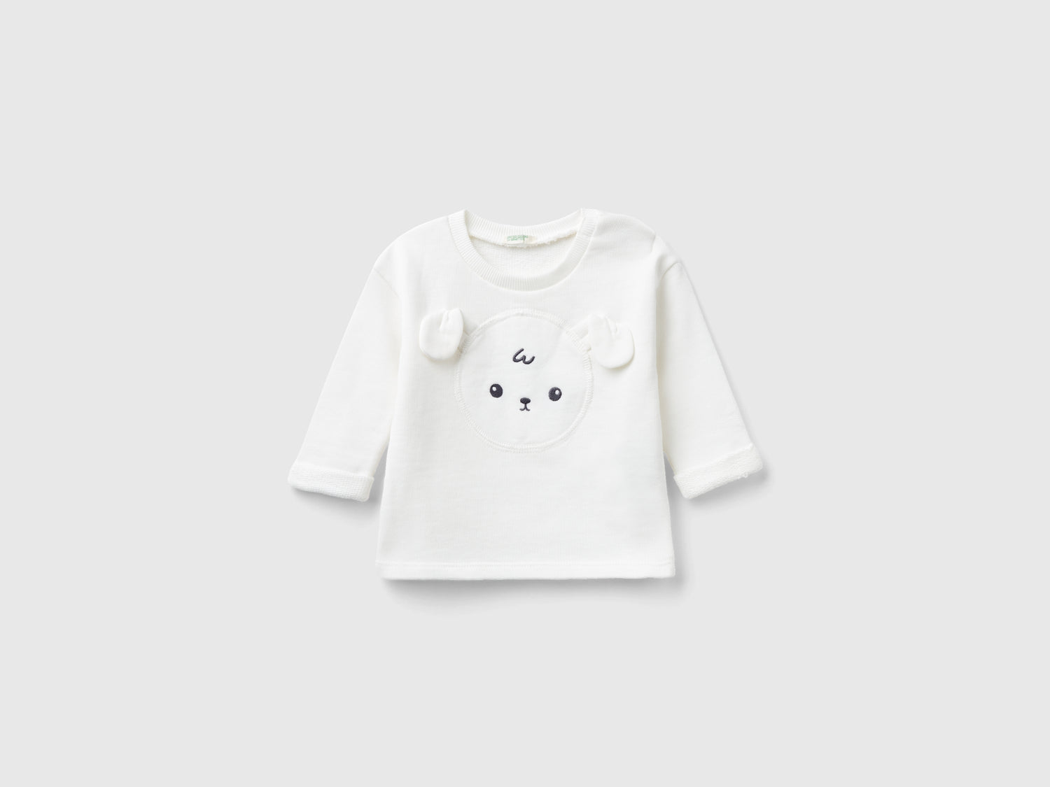 Felpa con ricamo in cotone bio da neonato bianco panna | Benetton Outlet