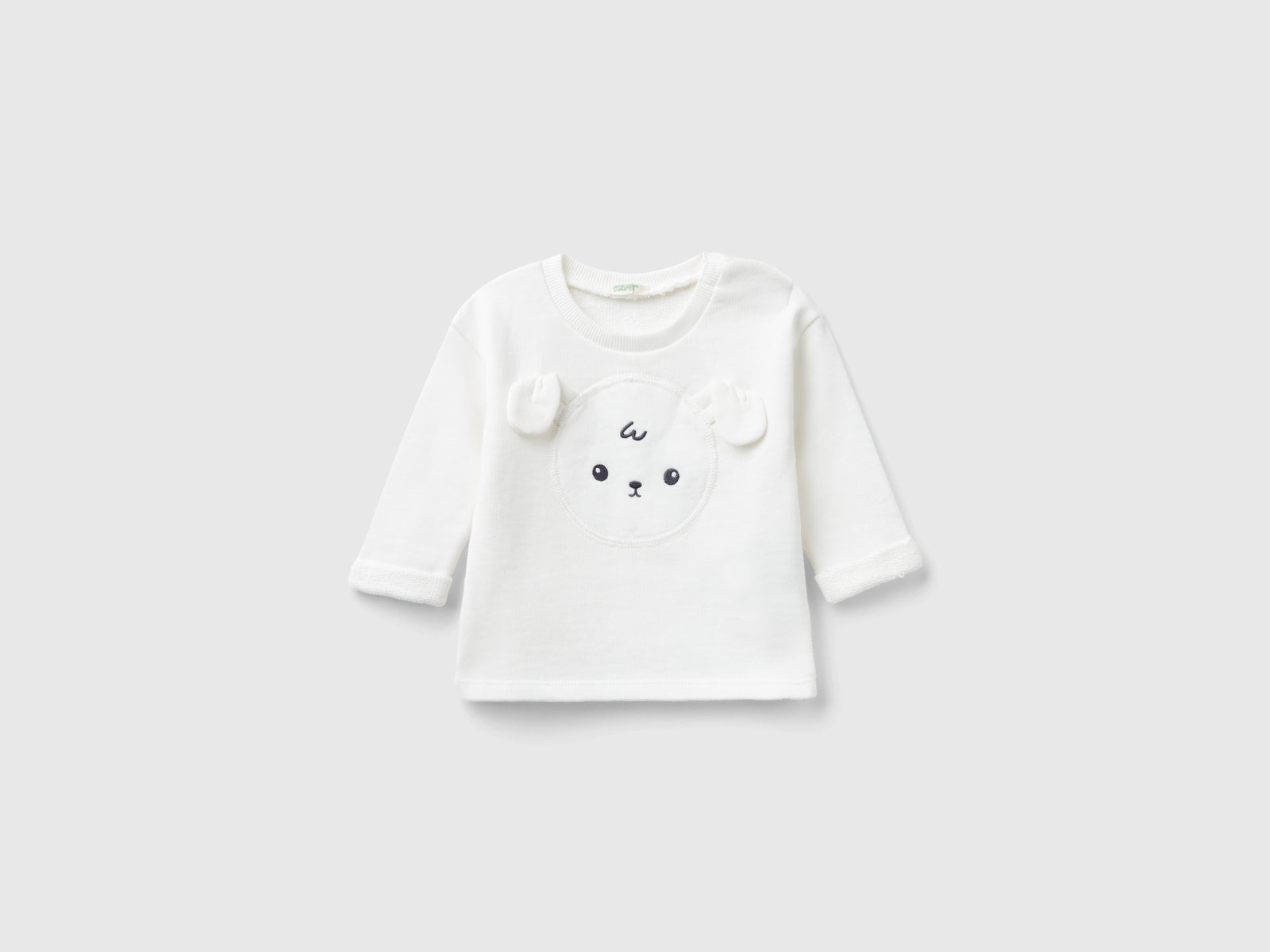 Felpa con ricamo in cotone bio da neonato bianco panna | Benetton Outlet