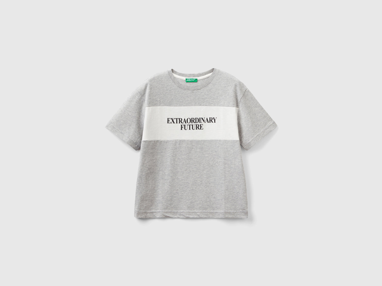 T-shirt con slogan in cotone bio da bambino grigio chiaro | Benetton Outlet