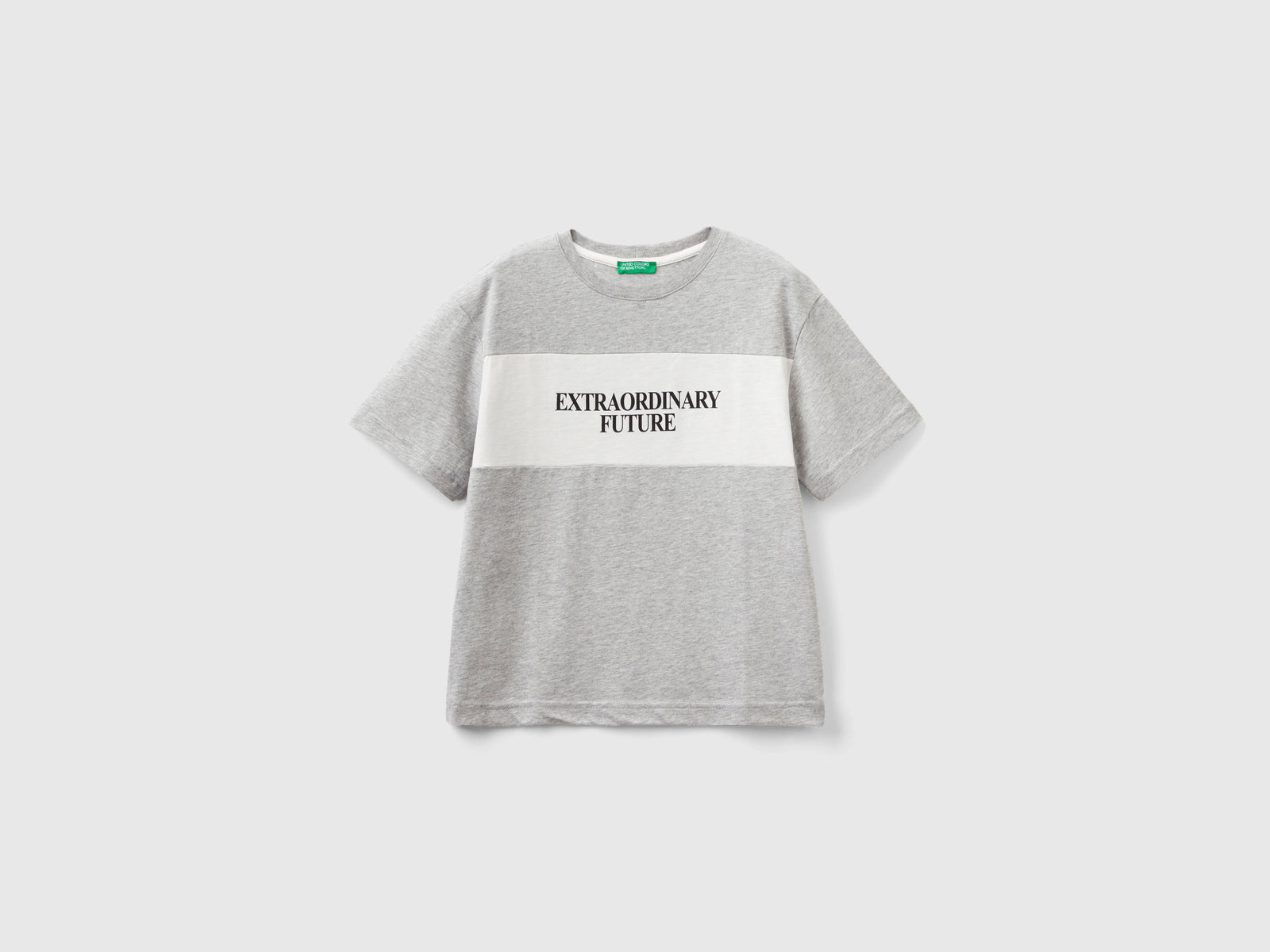 T-shirt con slogan in cotone bio da bambino grigio chiaro | Benetton Outlet