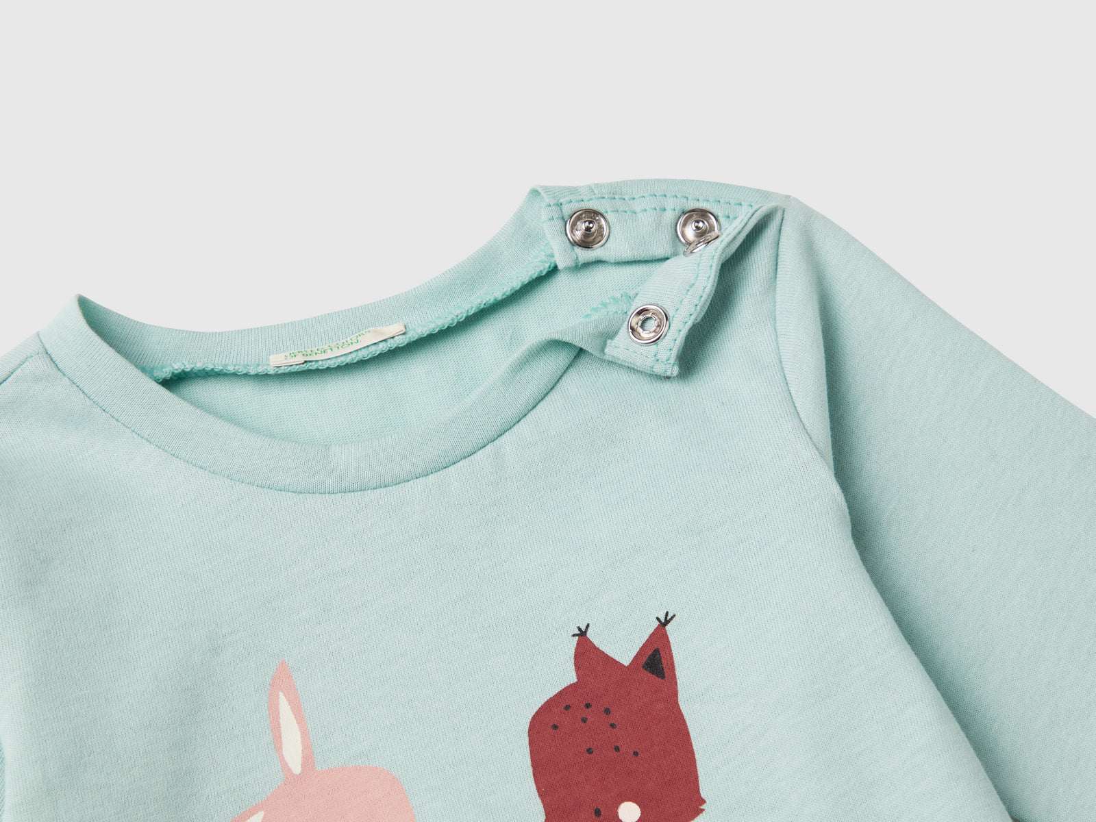 Maglietta con stampa in caldo cotone bio da neonato verde acqua 3 | Benetton Outlet