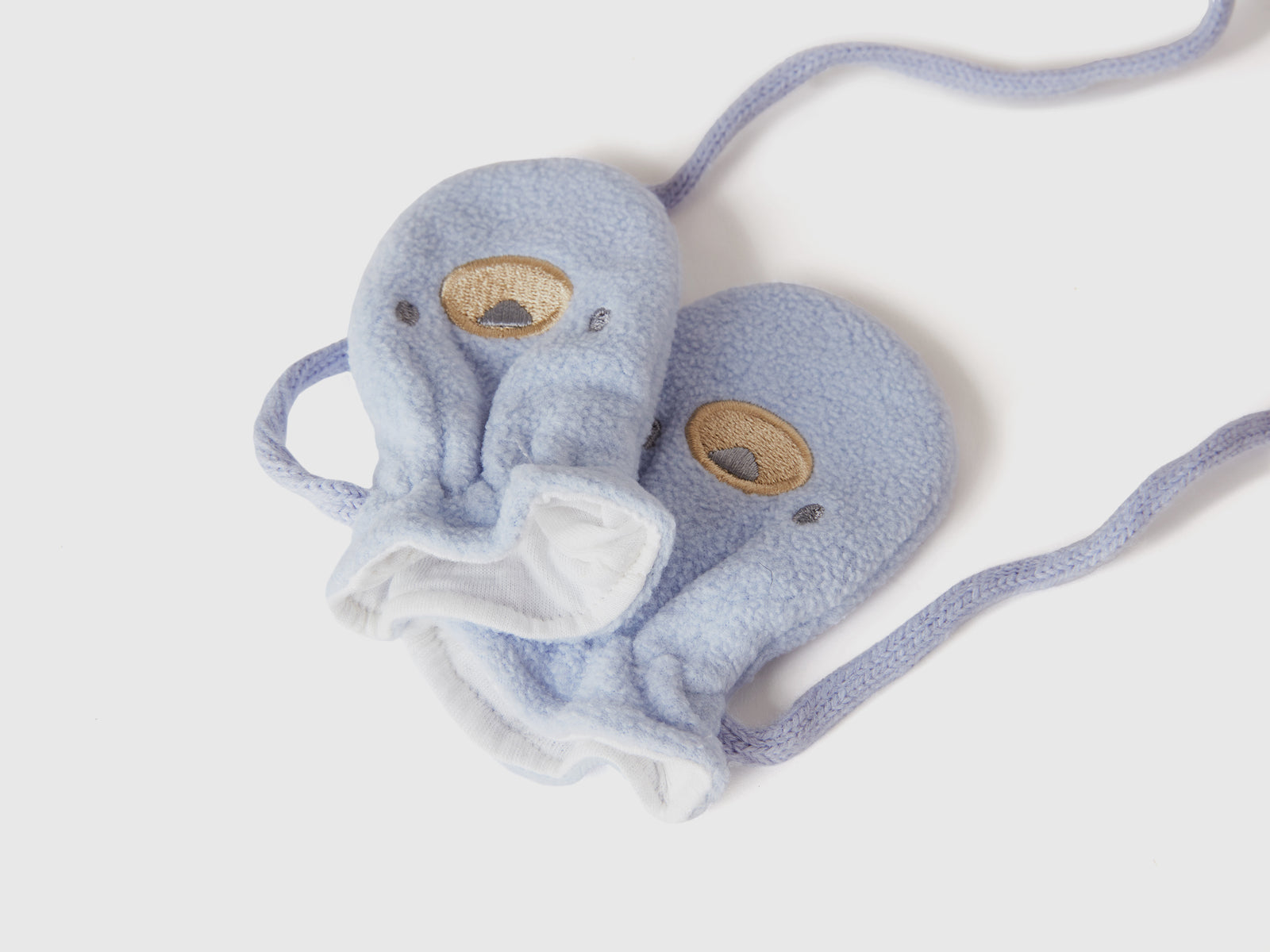 Muffole in pile con ricamo animaletto da neonato celeste 3 | Benetton Outlet