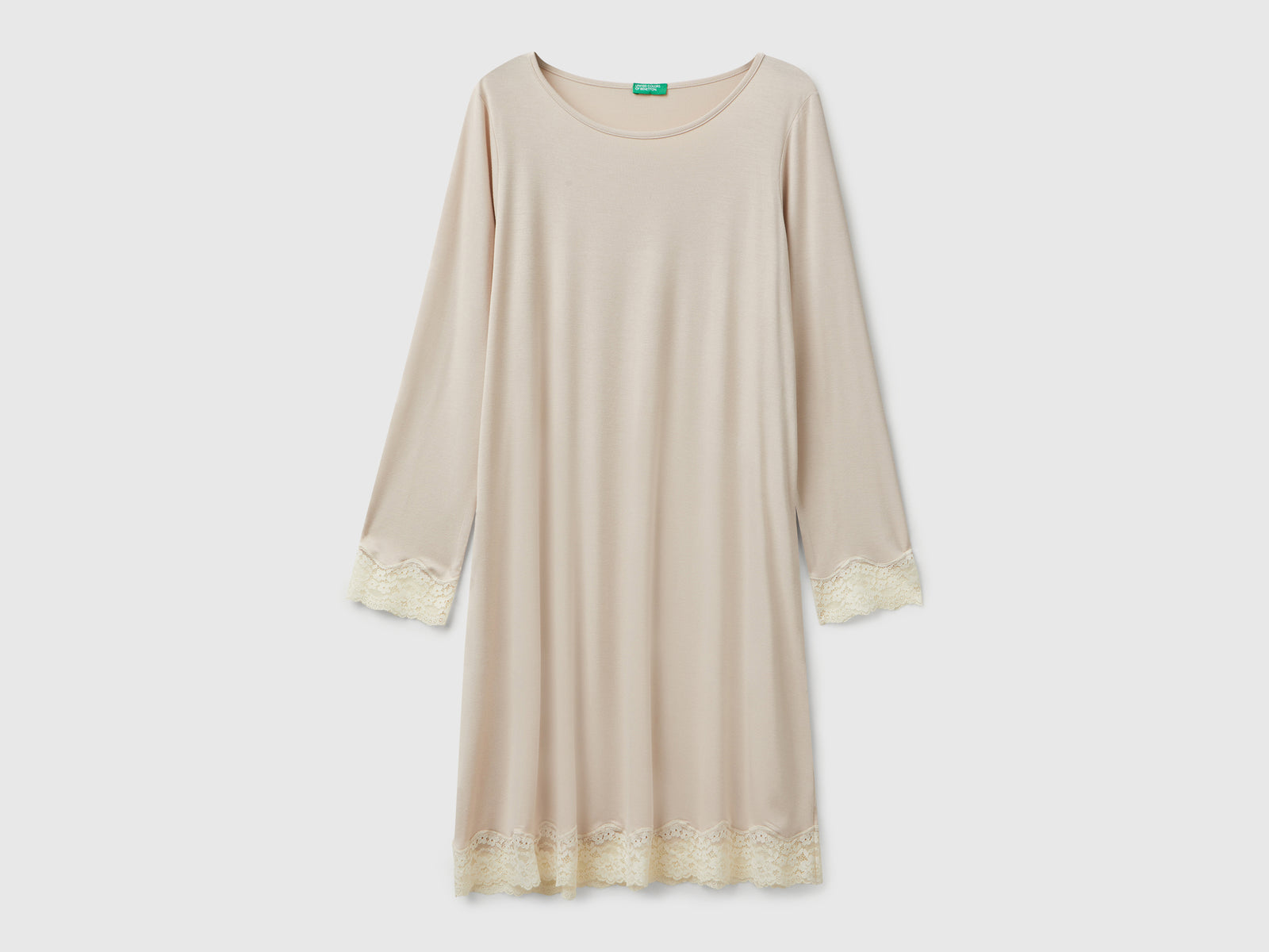 Camicia da notte fluida con pizzo da donna beige | Benetton Outlet