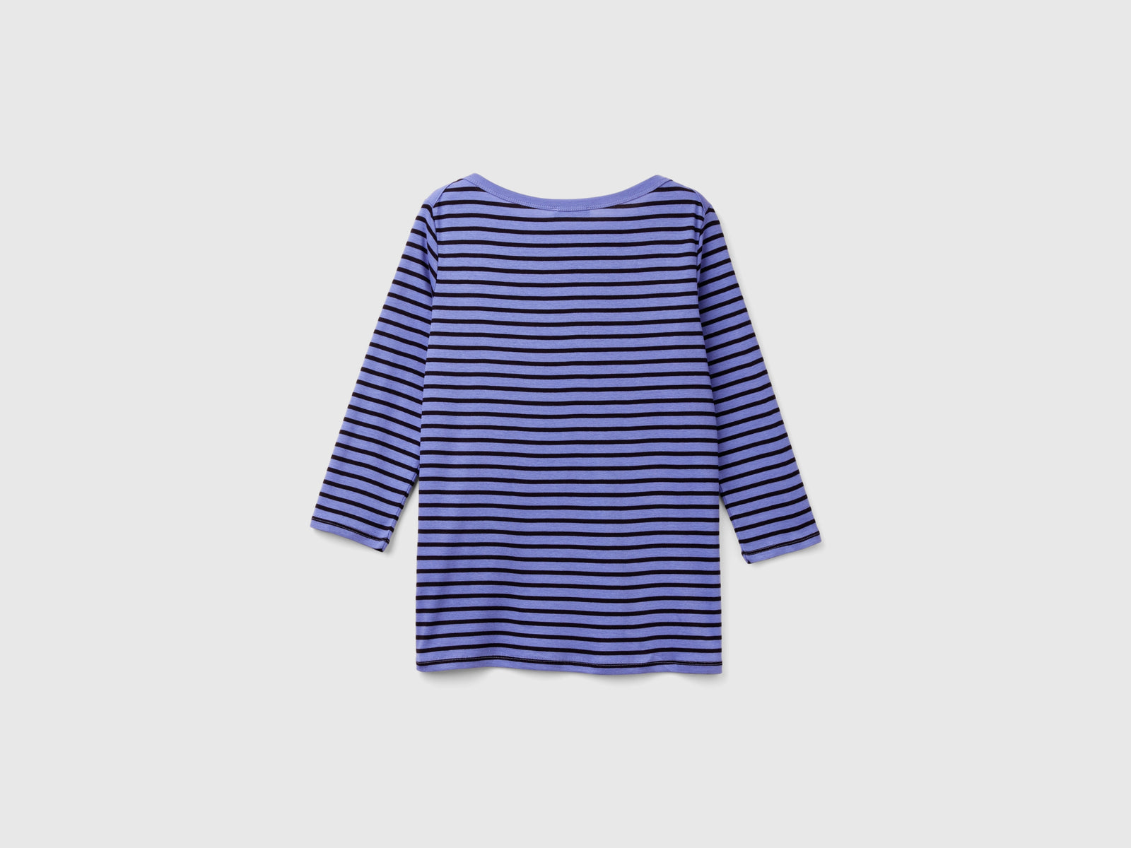 T-shirt manica 3/4 a righe in puro cotone da donna pervinca 2 | Benetton Outlet