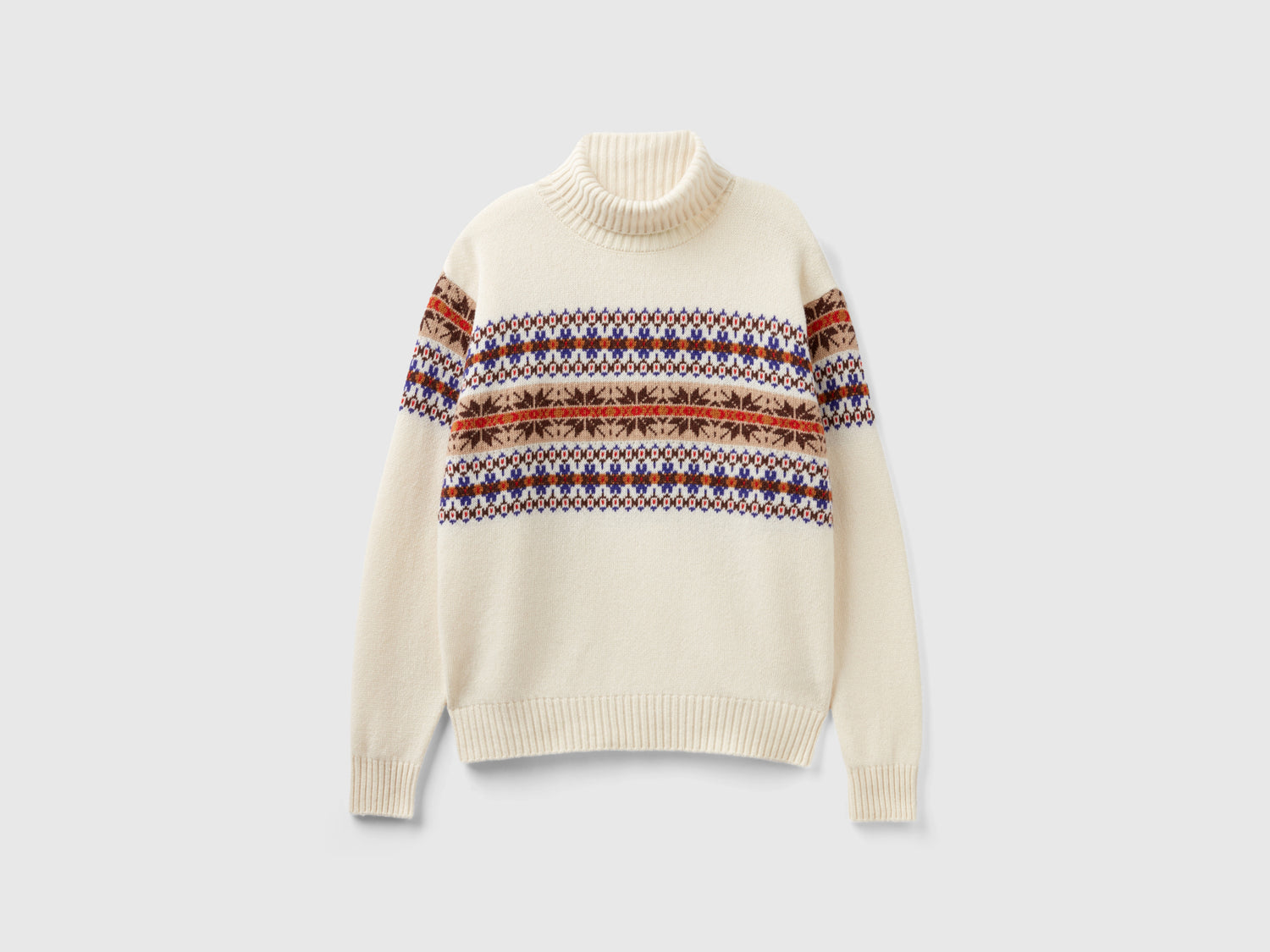 Dolcevita jacquard in misto lana da uomo bianco panna | Benetton Outlet