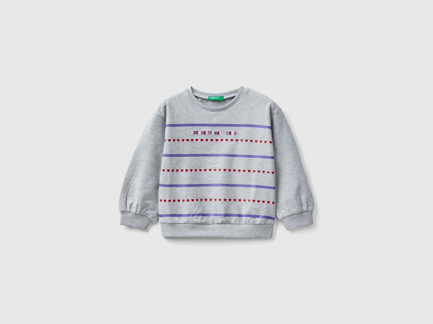 Felpa con stampa e ricamo da bimba grigio chiaro | Benetton Outlet