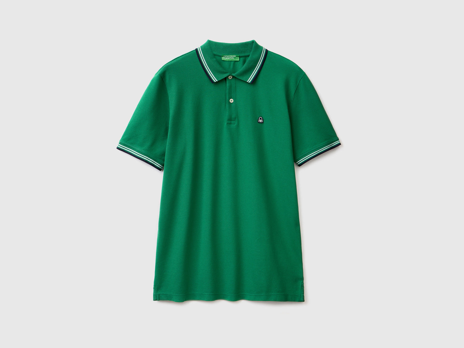 Polo a manica corta in cotone stretch da uomo verde scuro | Benetton Outlet