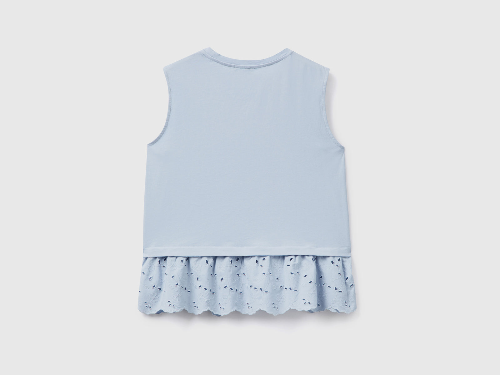 T-shirt girocollo smanicata in puro cotone dalla vestibilità boxy da donna celeste 2 | Benetton Outlet