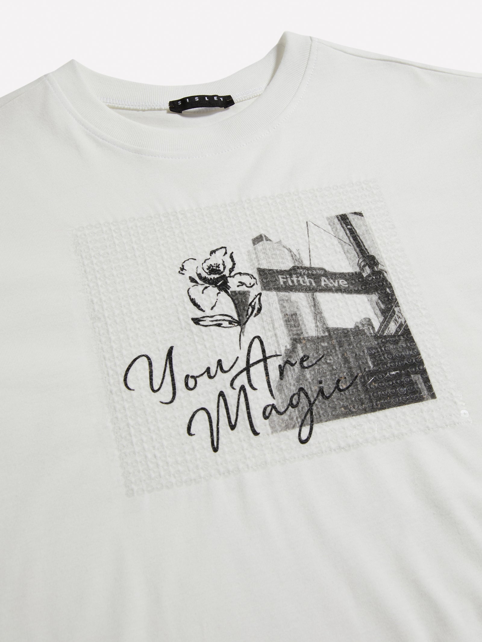 T-shirt con stampa e paillettes da bambina bianco 2 | Sisley young Outlet