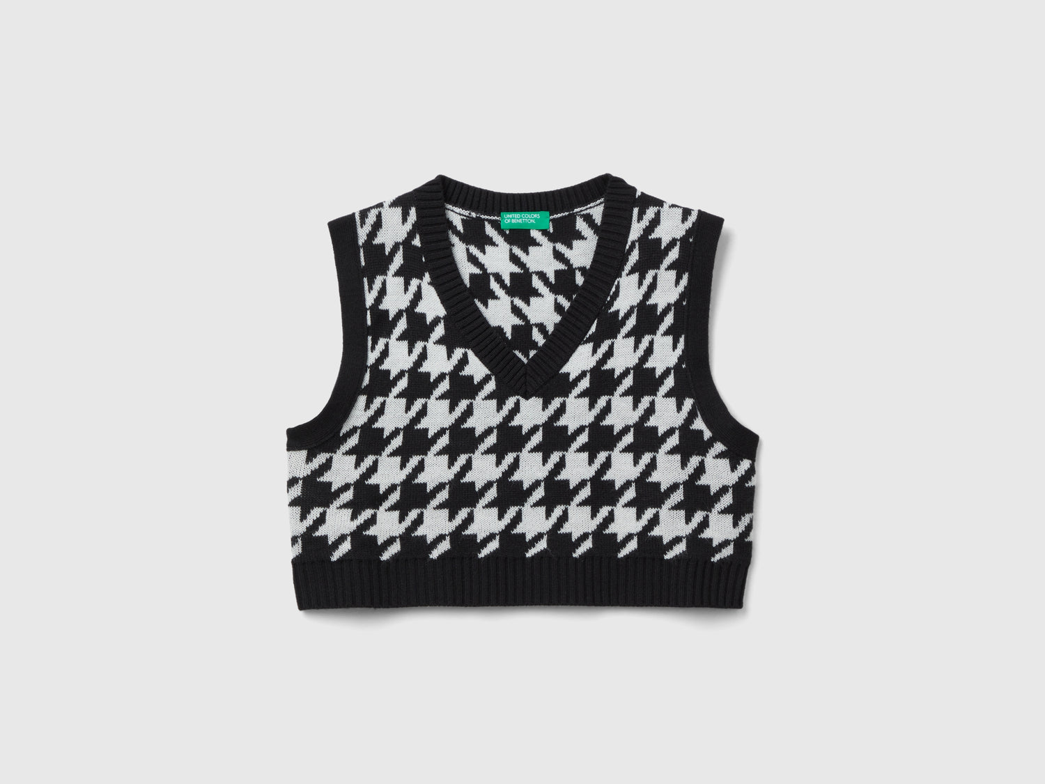 Gilet cropped pied de poule da bambina nero | Benetton Outlet