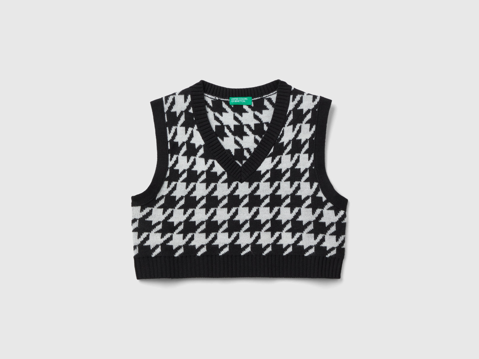Gilet cropped pied de poule da bambina nero | Benetton Outlet