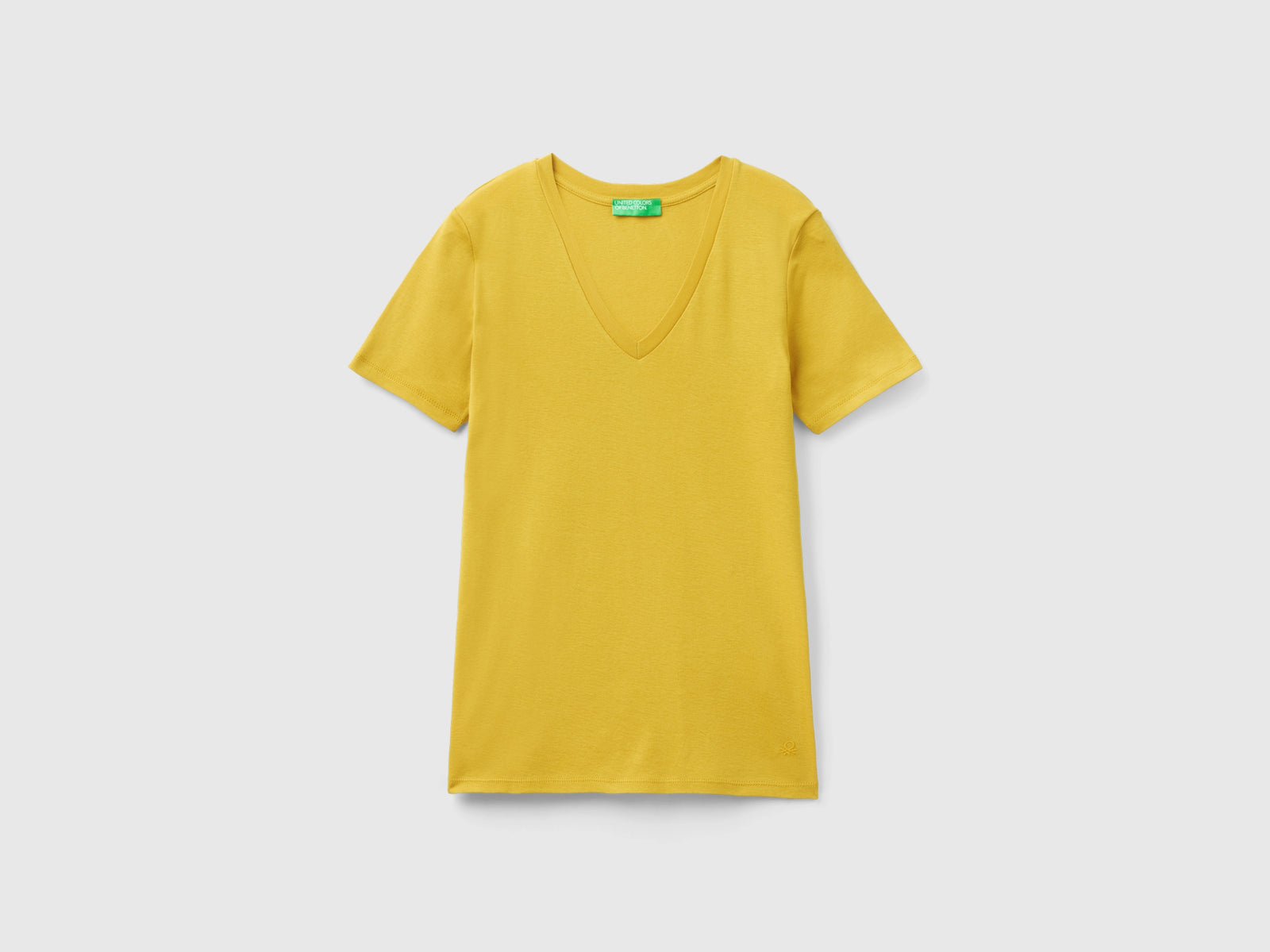 T-shirt in puro cotone con scollo a V da donna giallo | Benetton Outlet