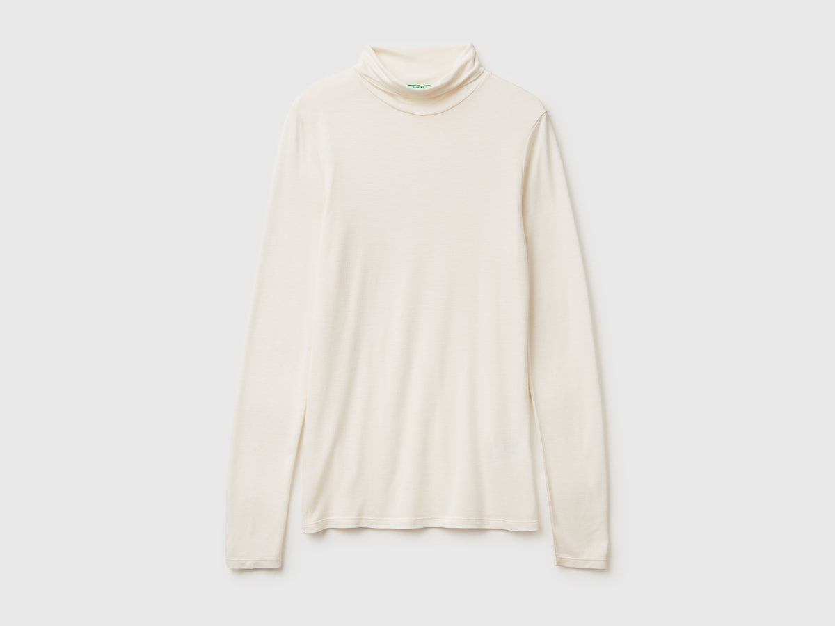 T-shirt lupetto in misto viscosa e cashmere