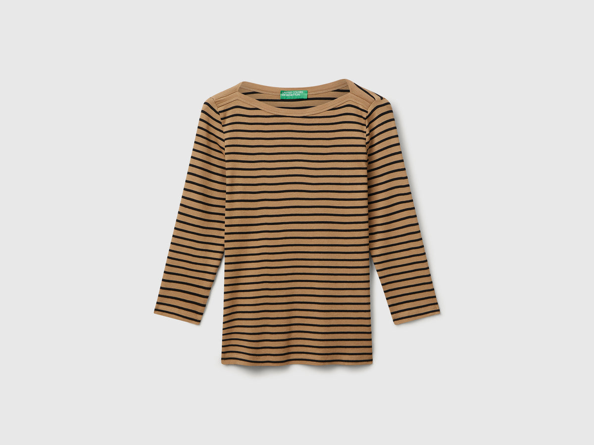 T-shirt manica 3/4 a righe in puro cotone