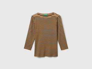 T-shirt manica 3/4 a righe in puro cotone