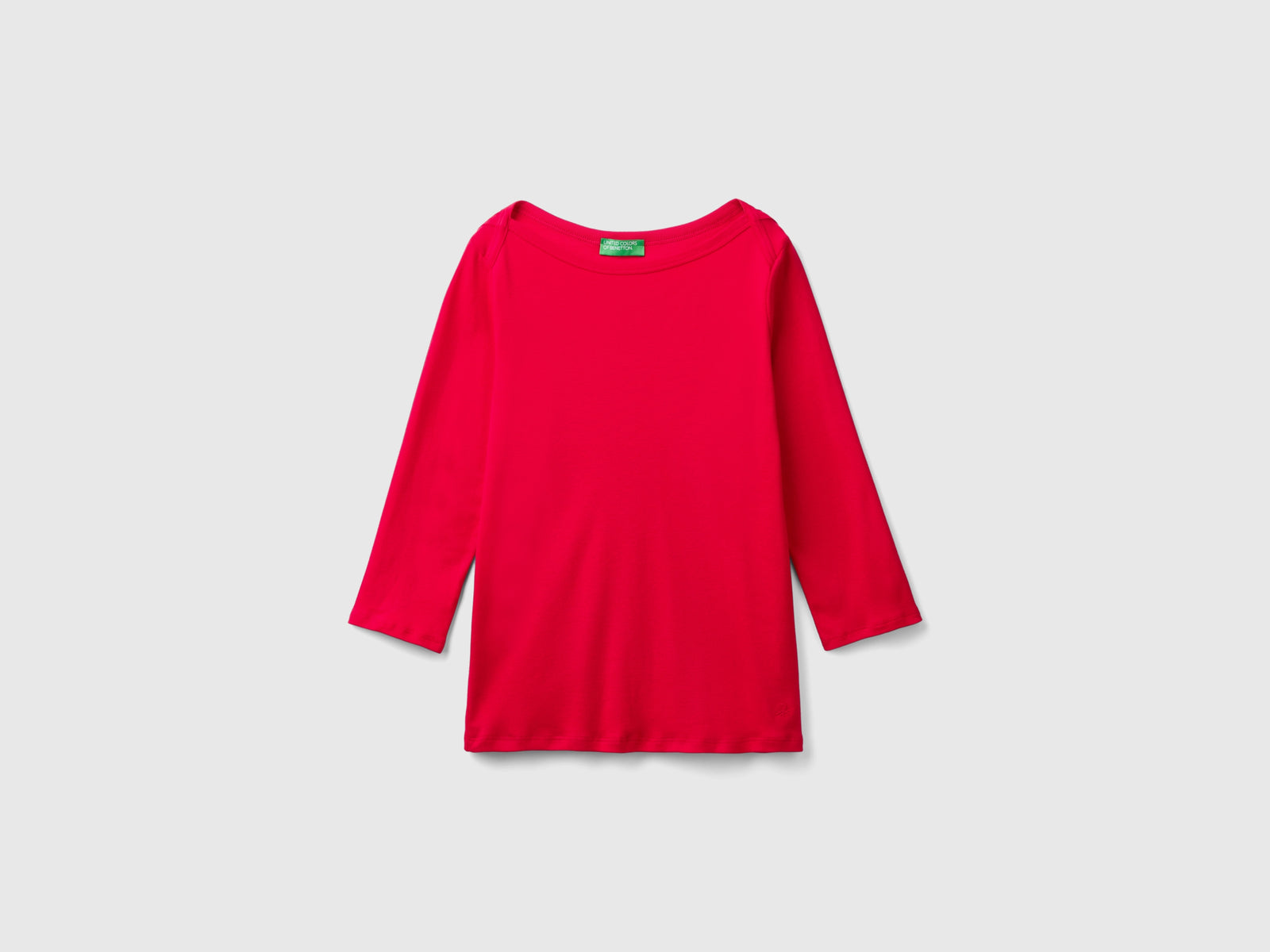 T-shirt con scollo a barchetta 100% cotone da donna rosso | Benetton Outlet