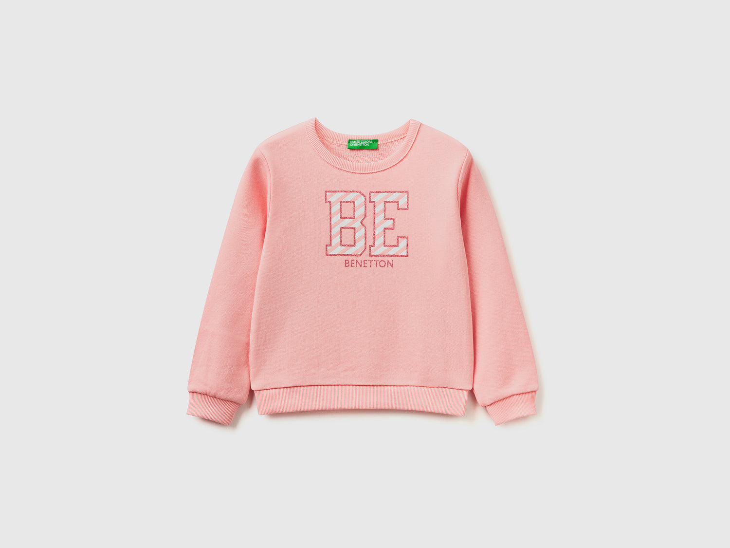 Felpa in cotone bio con stampa glitter da bimba rosa | Benetton Outlet