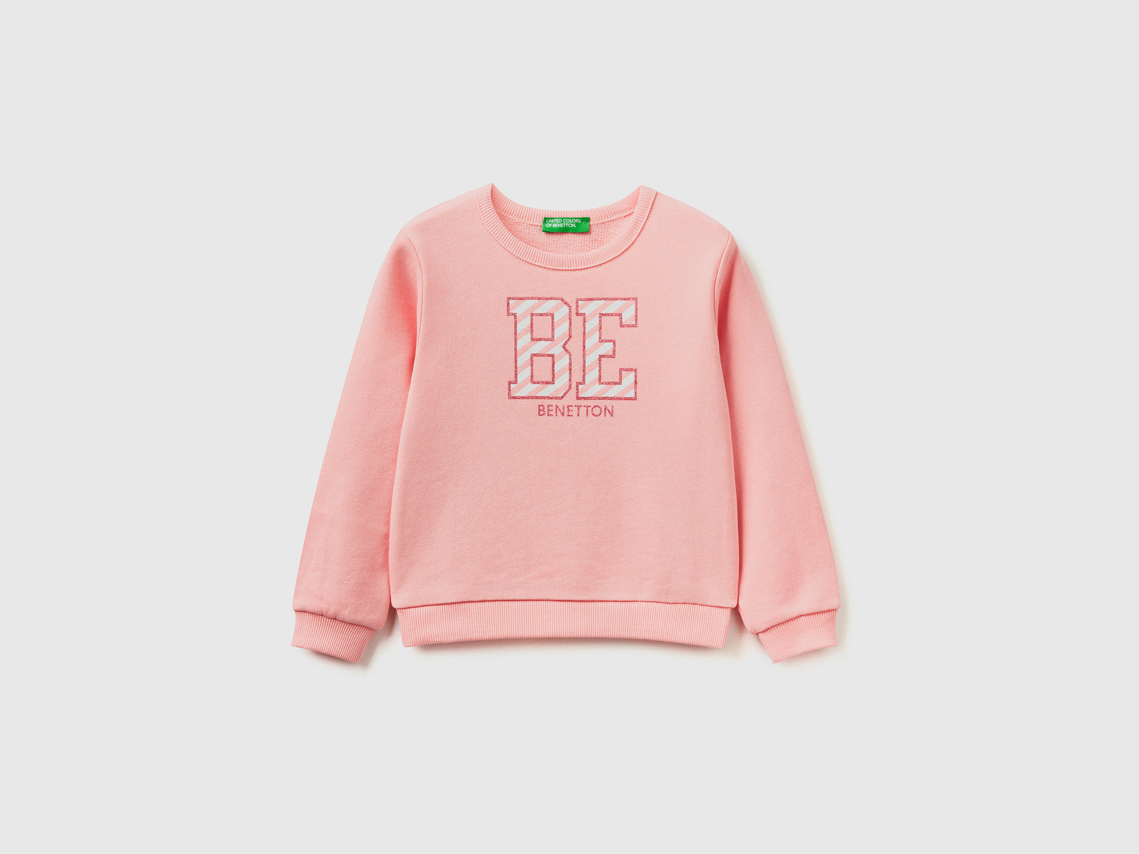 Felpa in cotone bio con stampa glitter da bimba rosa | Benetton Outlet