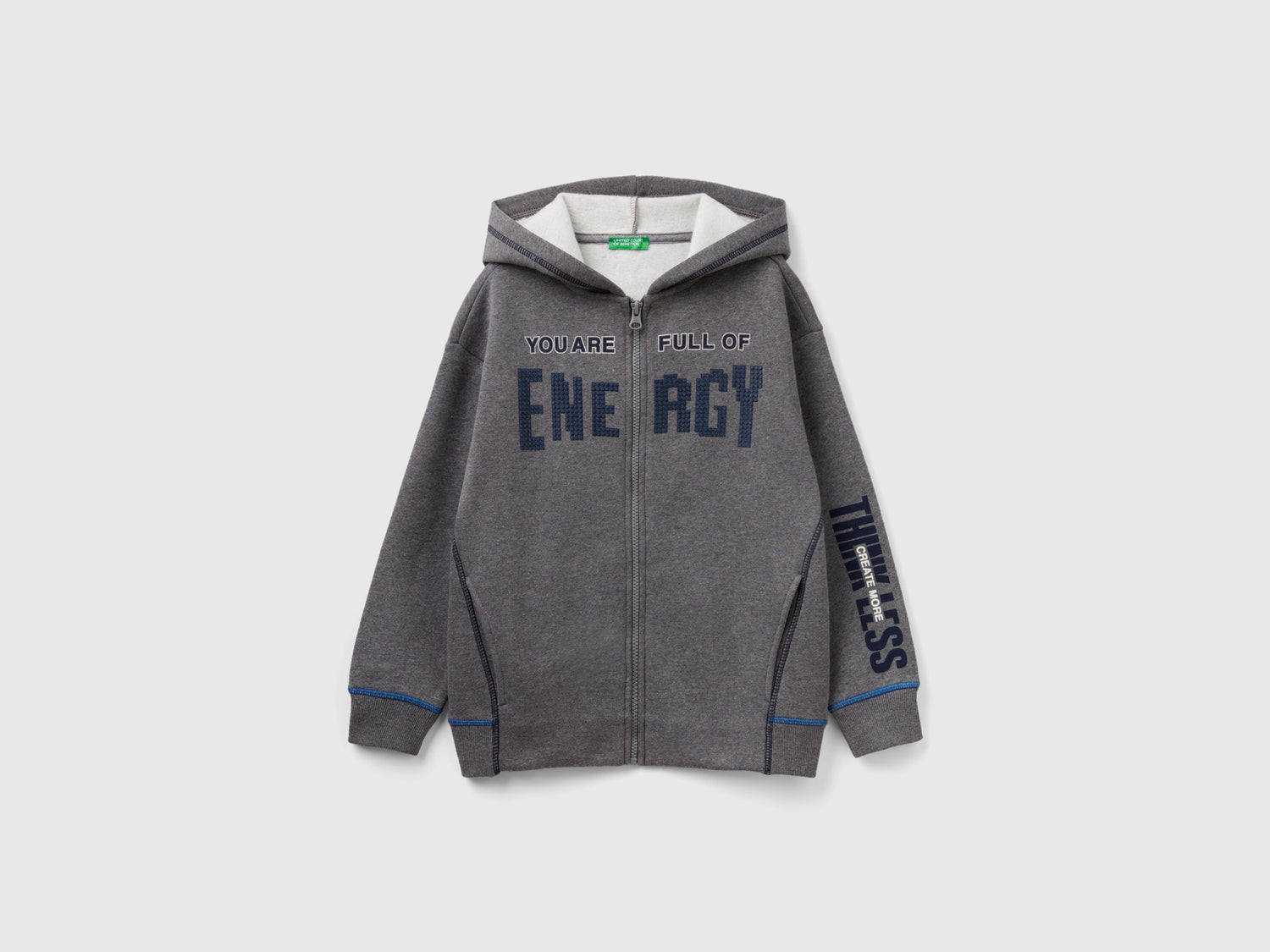 Calda felpa over fit con zip da bambino grigio scuro | Benetton Outlet