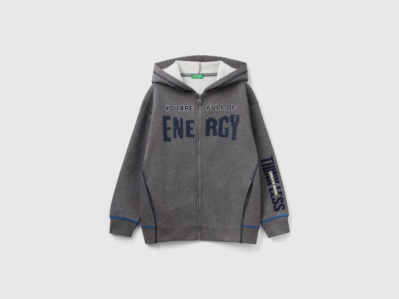 Calda felpa over fit con zip da bambino grigio scuro | Benetton Outlet