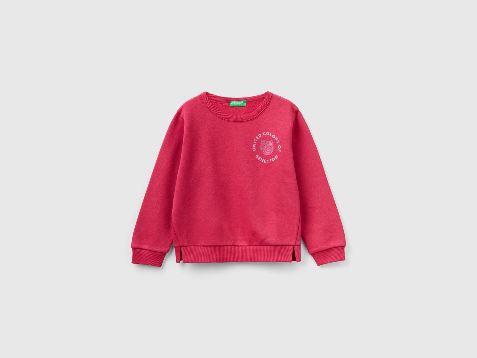 Felpa chiusa con stampa glitter da bimba ciclamino | Benetton Outlet