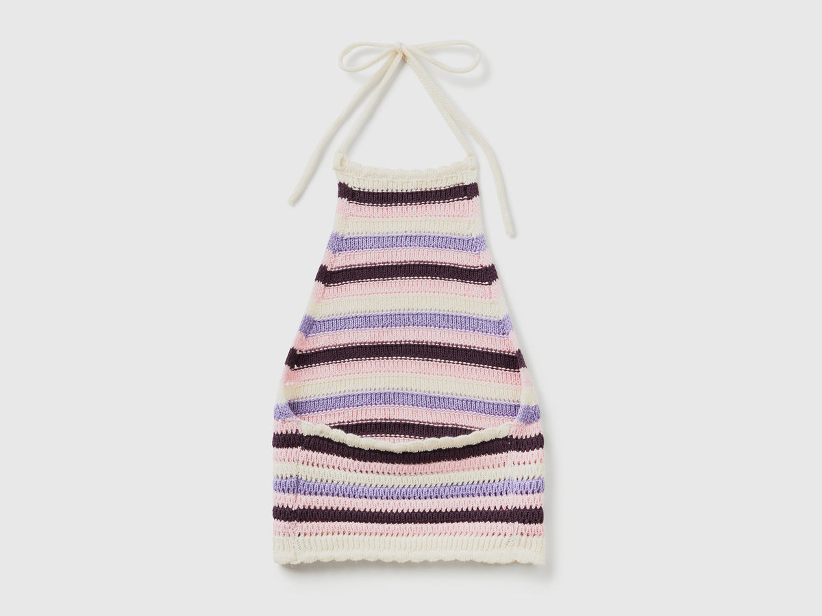 Top copricostume in maglia crochet di misto cotone