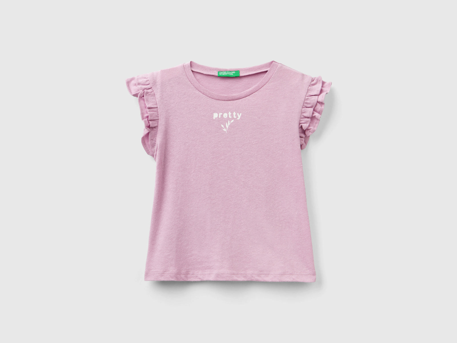 T-shirt con rouches e stampa da bimba lilla | Benetton Outlet