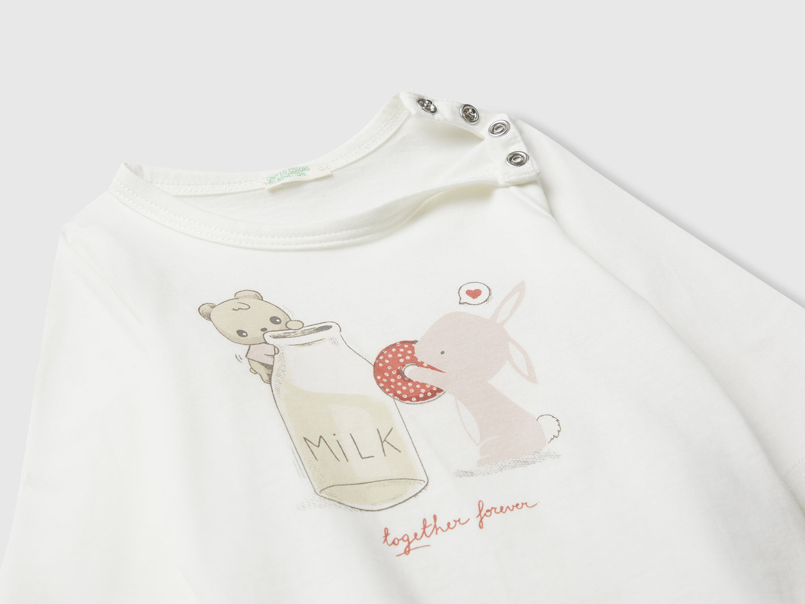 Maglietta girocollo in cotone da neonato bianco panna 3 | Benetton Outlet