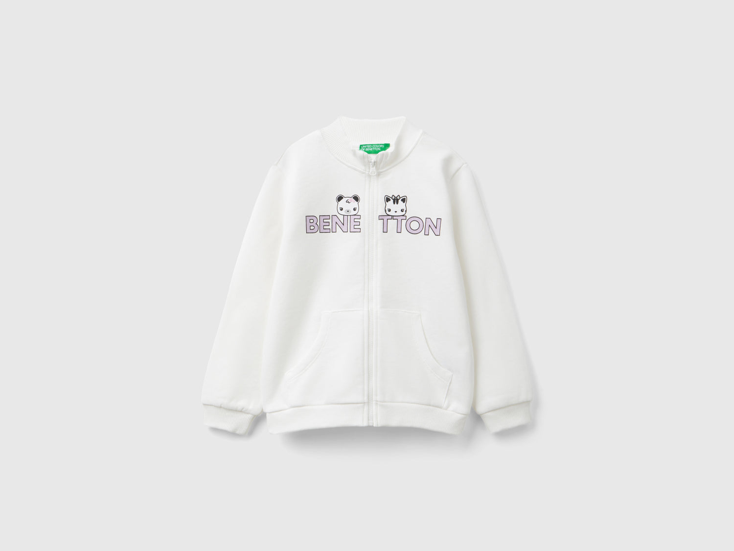 Felpa con zip in cotone bio da bimba bianco panna | Benetton Outlet