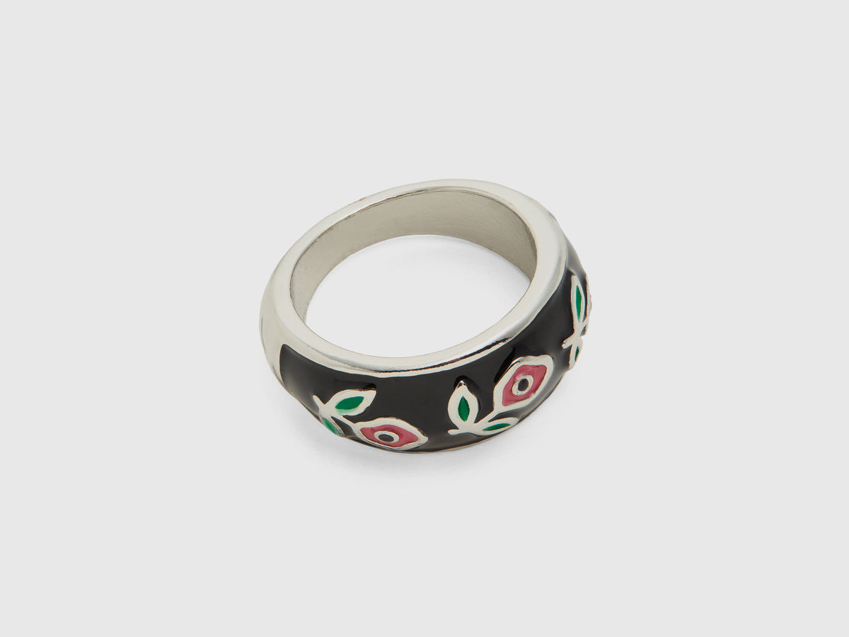 Anello a fascia con fiori rosa