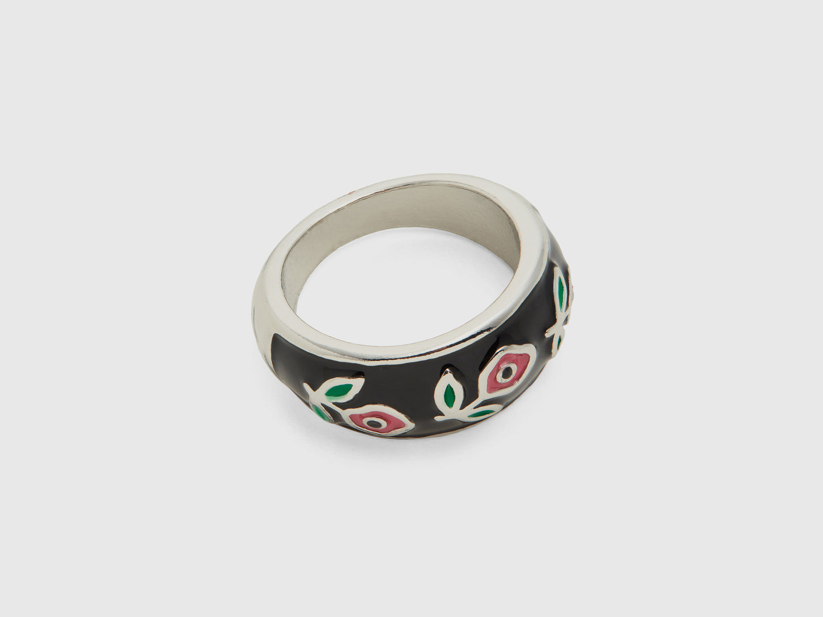 Anello a fascia con fiori rosa da donna nero 2 | Benetton Outlet
