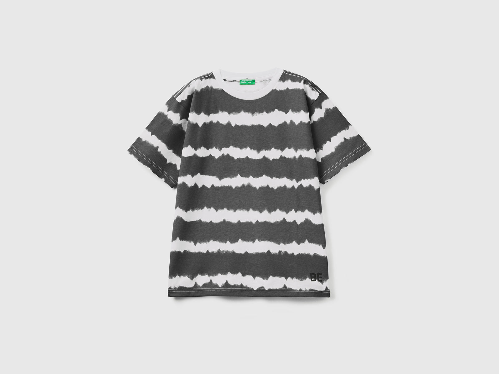 T-shirt girocollo a manica corta in puro cotone con stampa effetto tye-dye da bambino nero | Benetton Outlet